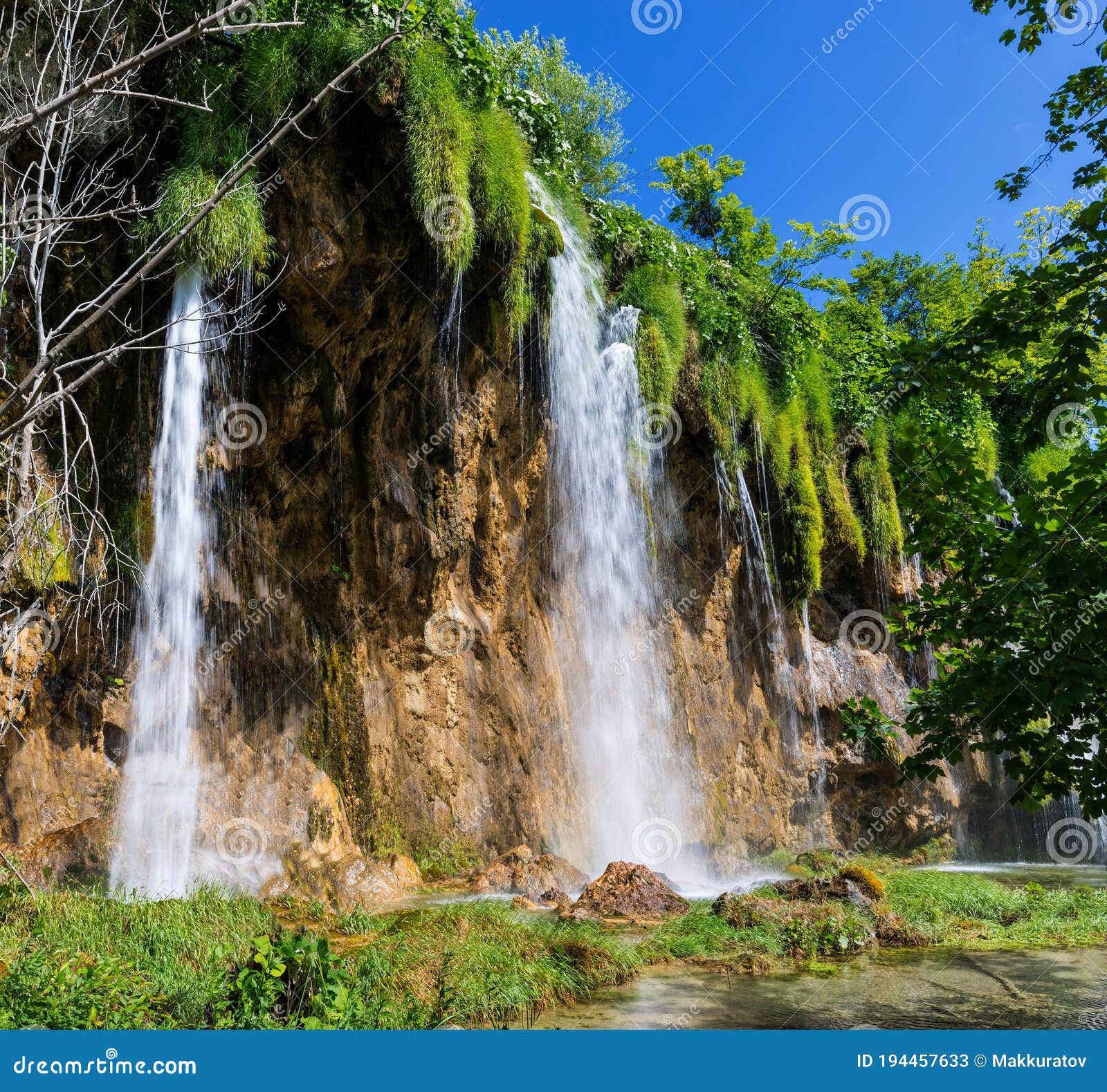 Beautiful Waterfalls Of From Rocks Covered With Algae Stock Image