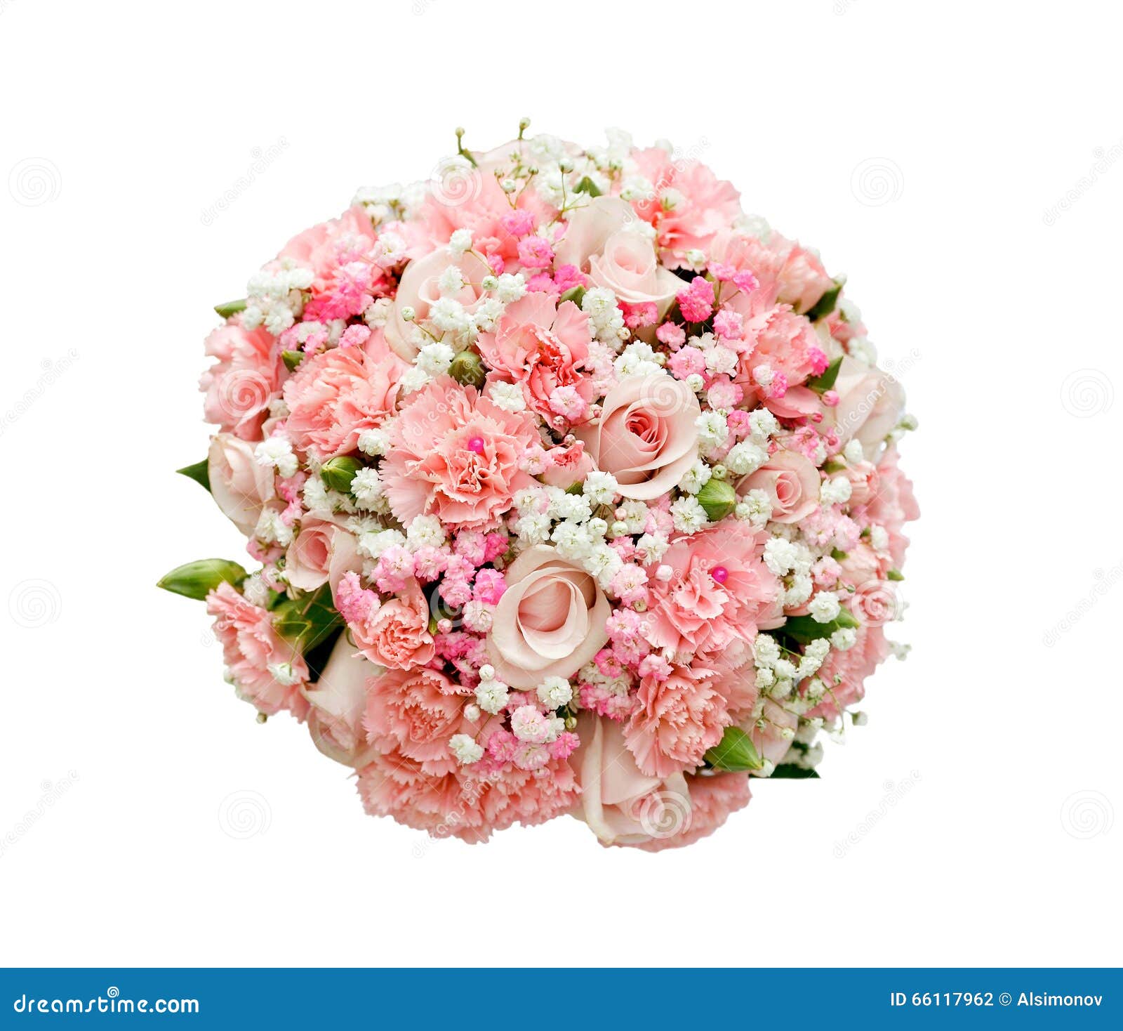 Beautiful Wedding Bouquet of Roses and Carnations. Isolated. Stock