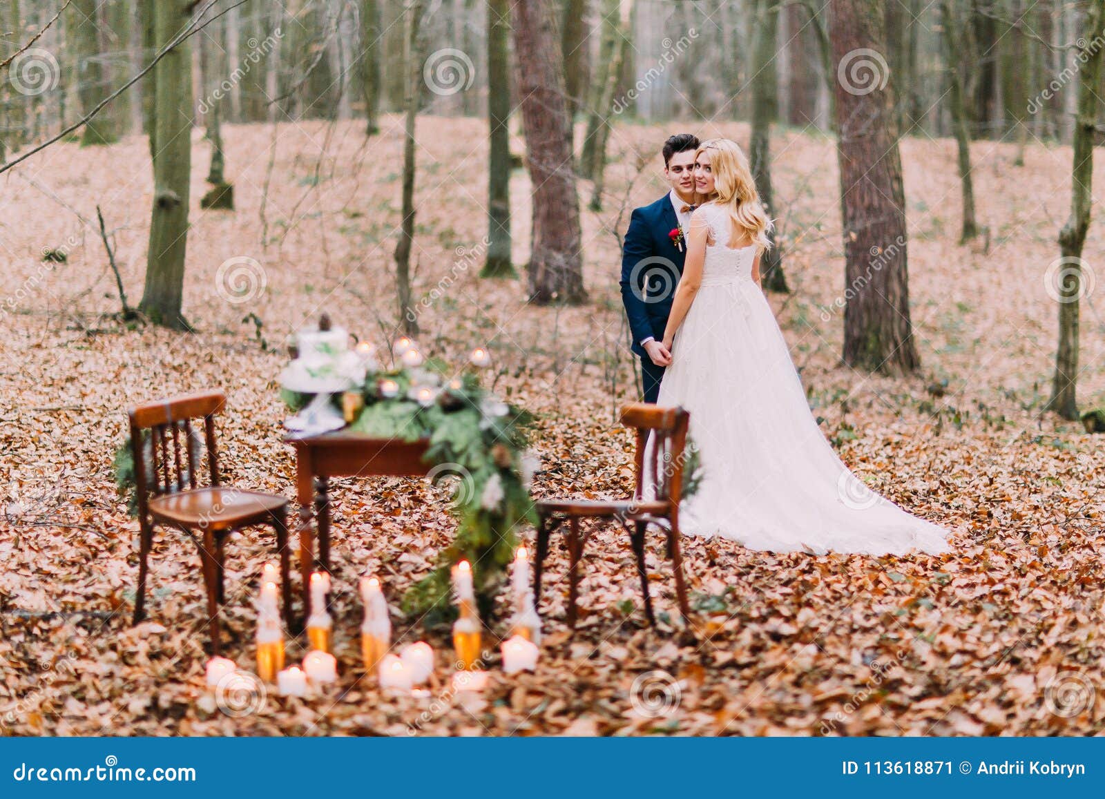 Beautiful Wedding Couple Holding Hands Near The Vintage Table In Autumn Forest Stock Image Image Of Atural Landscape Beautiful Wedding Couple Holding Hands Near The Vintage Table In Autumn Forest Stock Image Image Of Atural Landscape