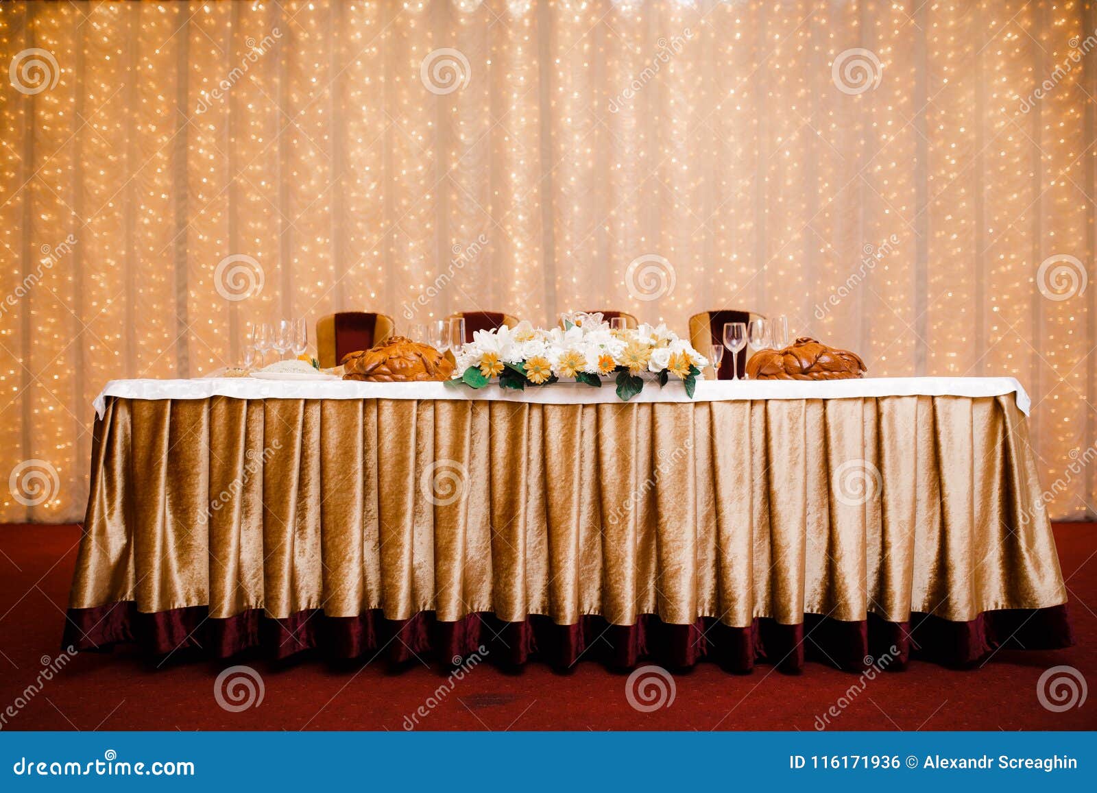 Beautiful Wedding Decoration Set Up with Flowers. Stock Photo Image