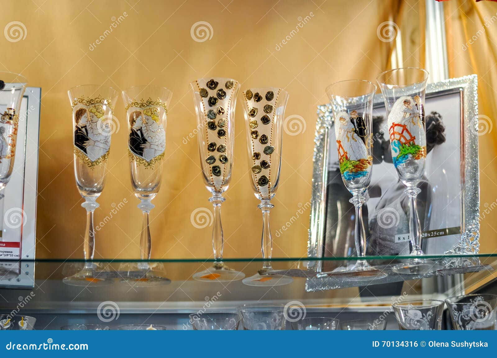 Beautiful Wedding Glasses are on the Table. Wedding Accessories Stock