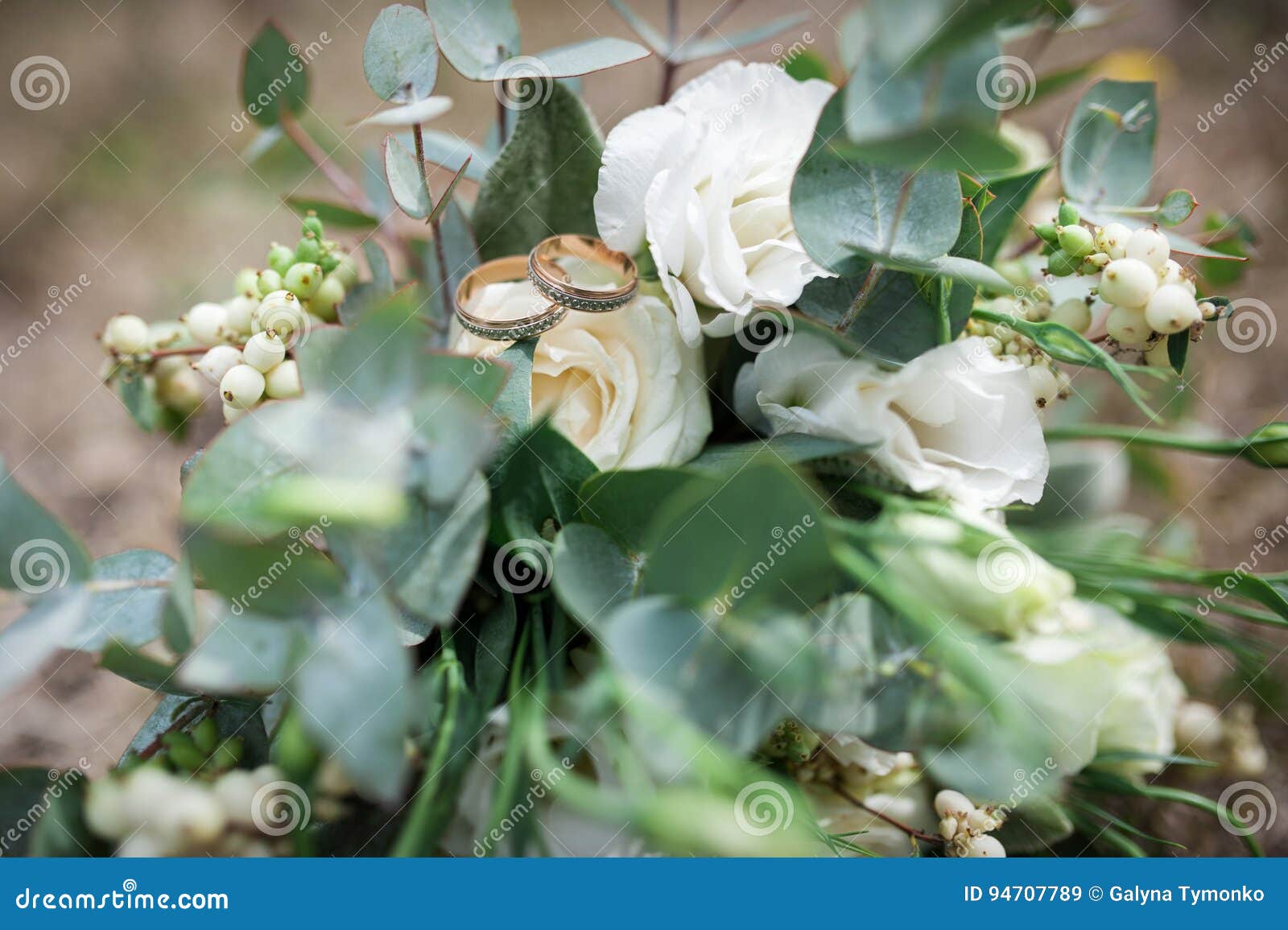 Beautiful Wedding Rings on a Bouquet Stock Image Image of gift
