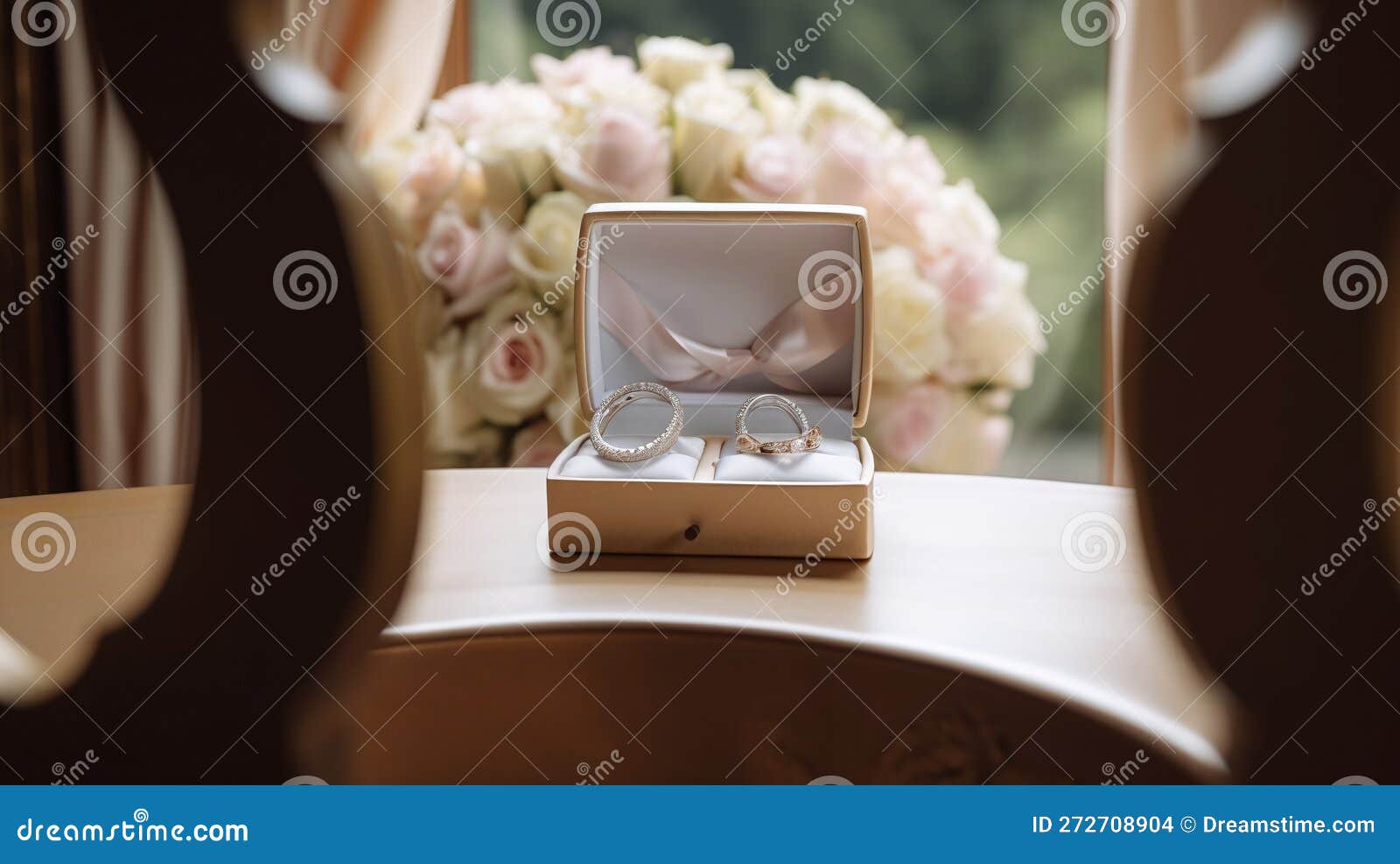 Beautiful WEDDING RINGS and BOX AI Generated Stock Photo Image of