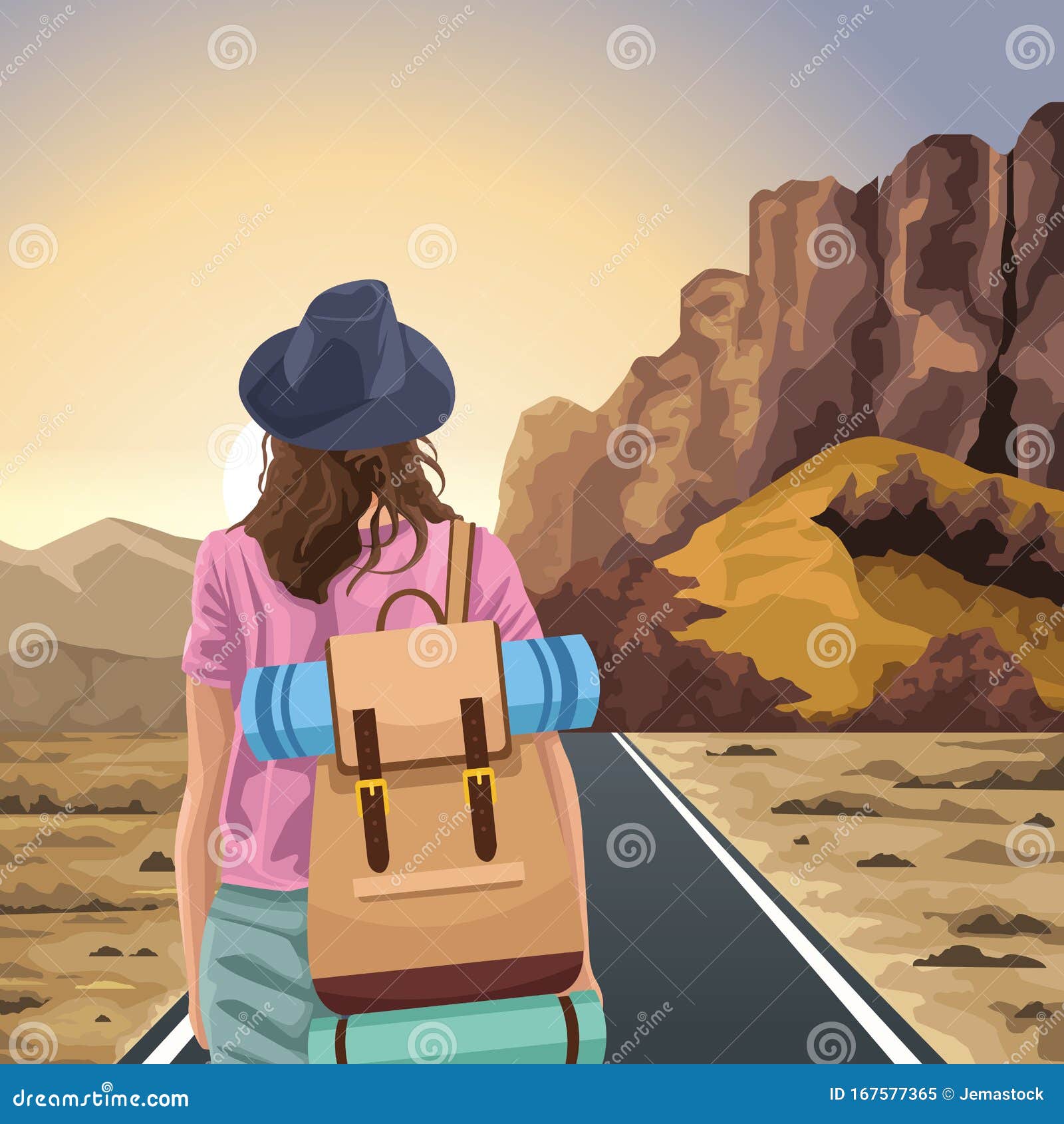 beautiful western landscape with traveler woman standing