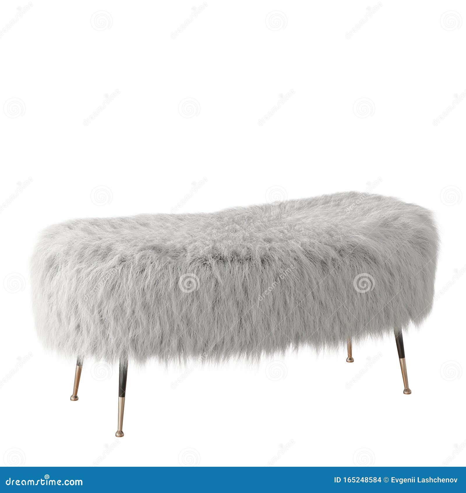 Beautiful White Fluffy Bench Made of Wool on an Isolated Background. 3D