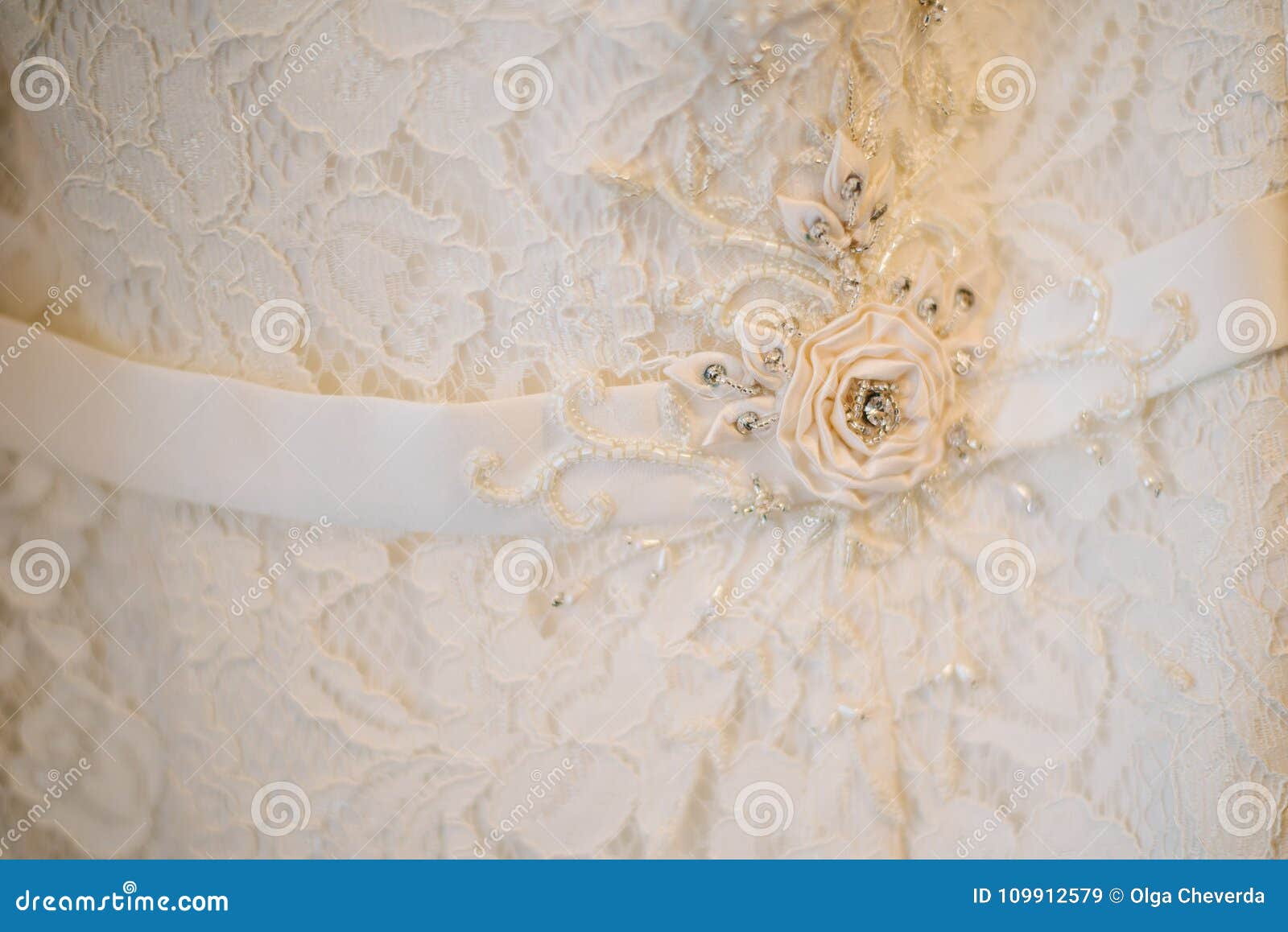 Beautiful White Ornament on a Bridal Wedding Dress Stock Image - Image ...