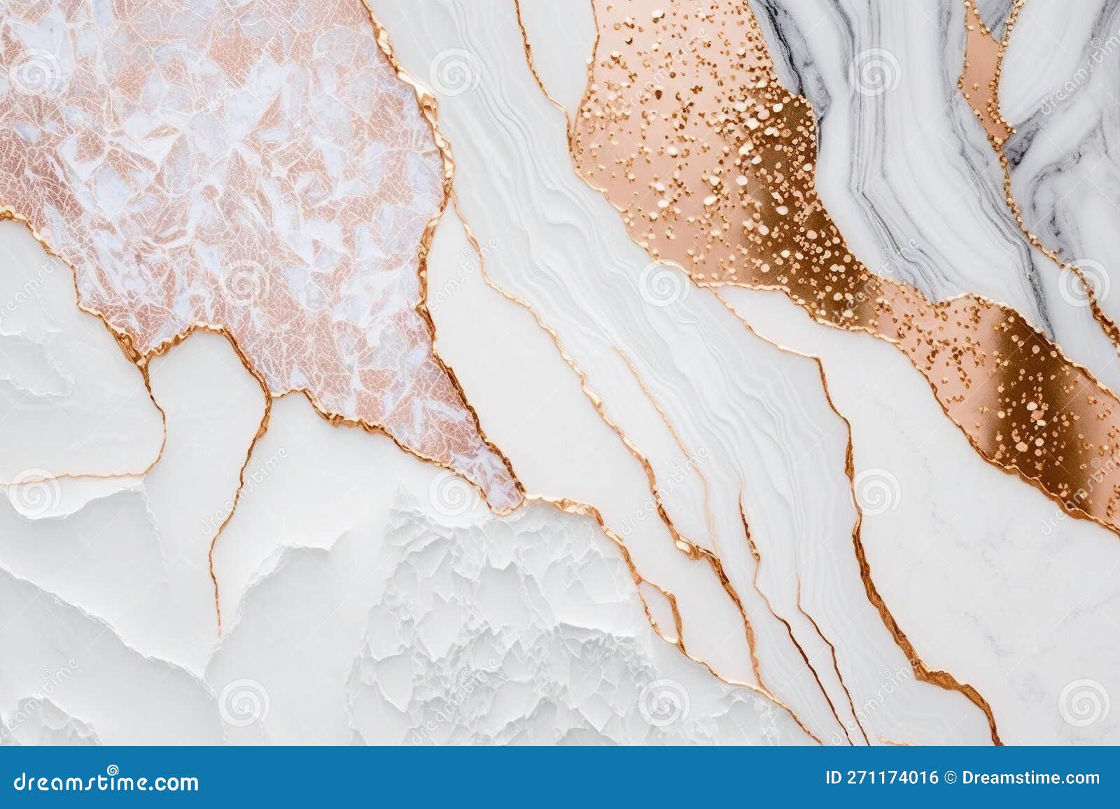 Beautiful White Rose Gold and Gold Glitter Marble Texture Background