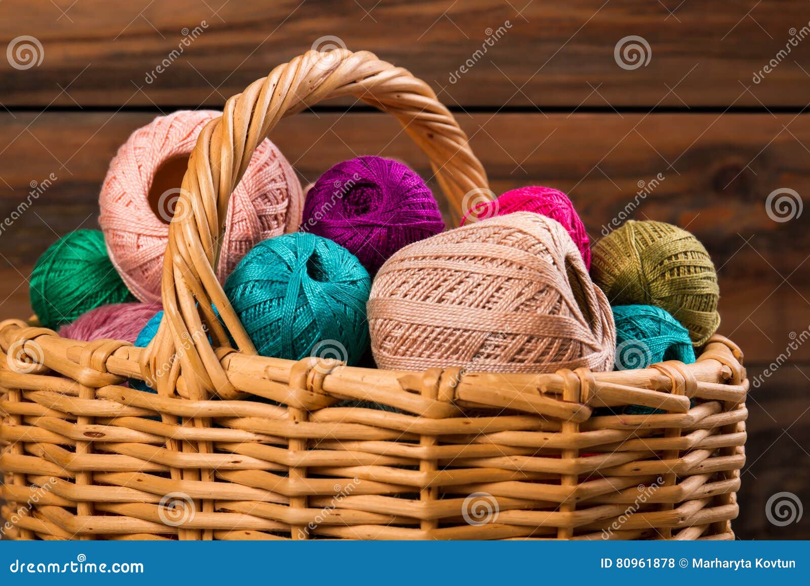 Beautiful Wicker Basket with Yarn. Stock Photo Image of ball, basket