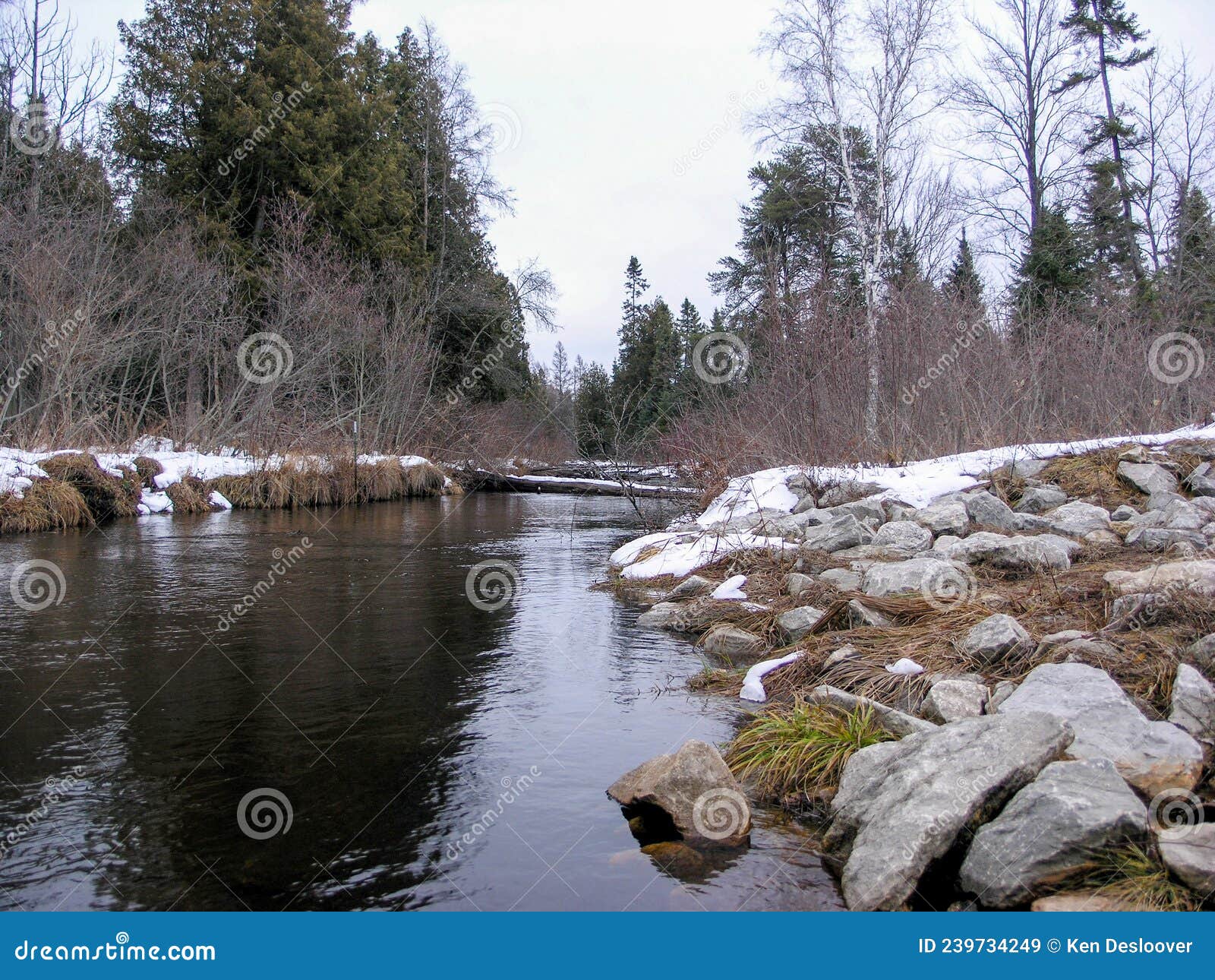 beautiful winter landscape of the au sable river in grayling