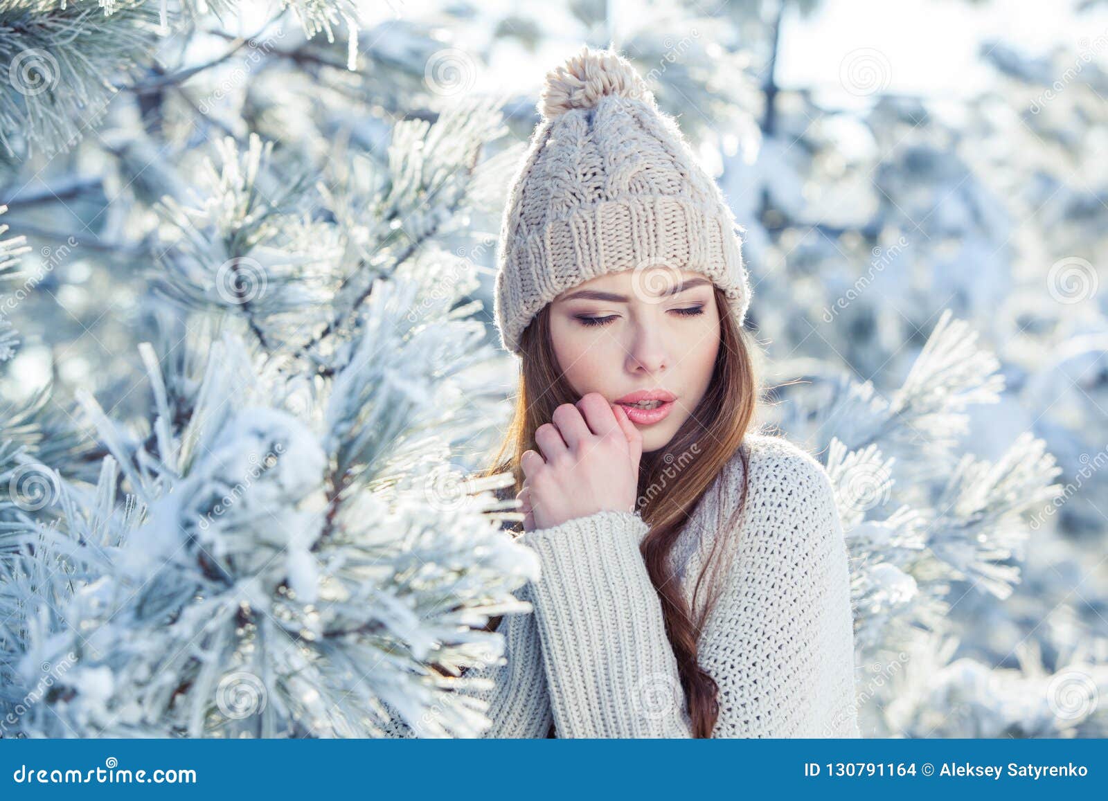 Beautiful Winter Portrait of Young Woman in the Snowy Scenery Stock ...