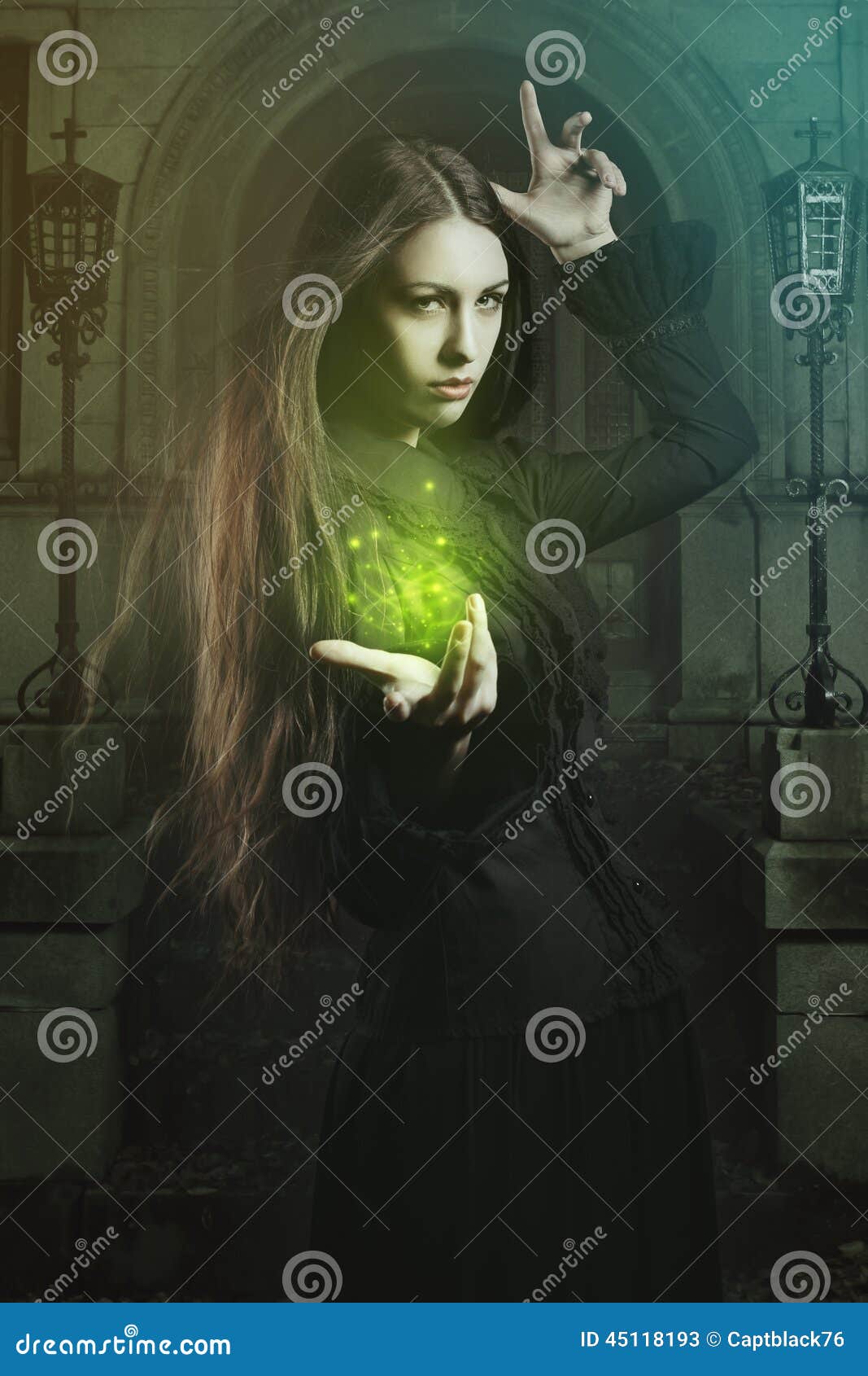 beautiful witch casting a spell