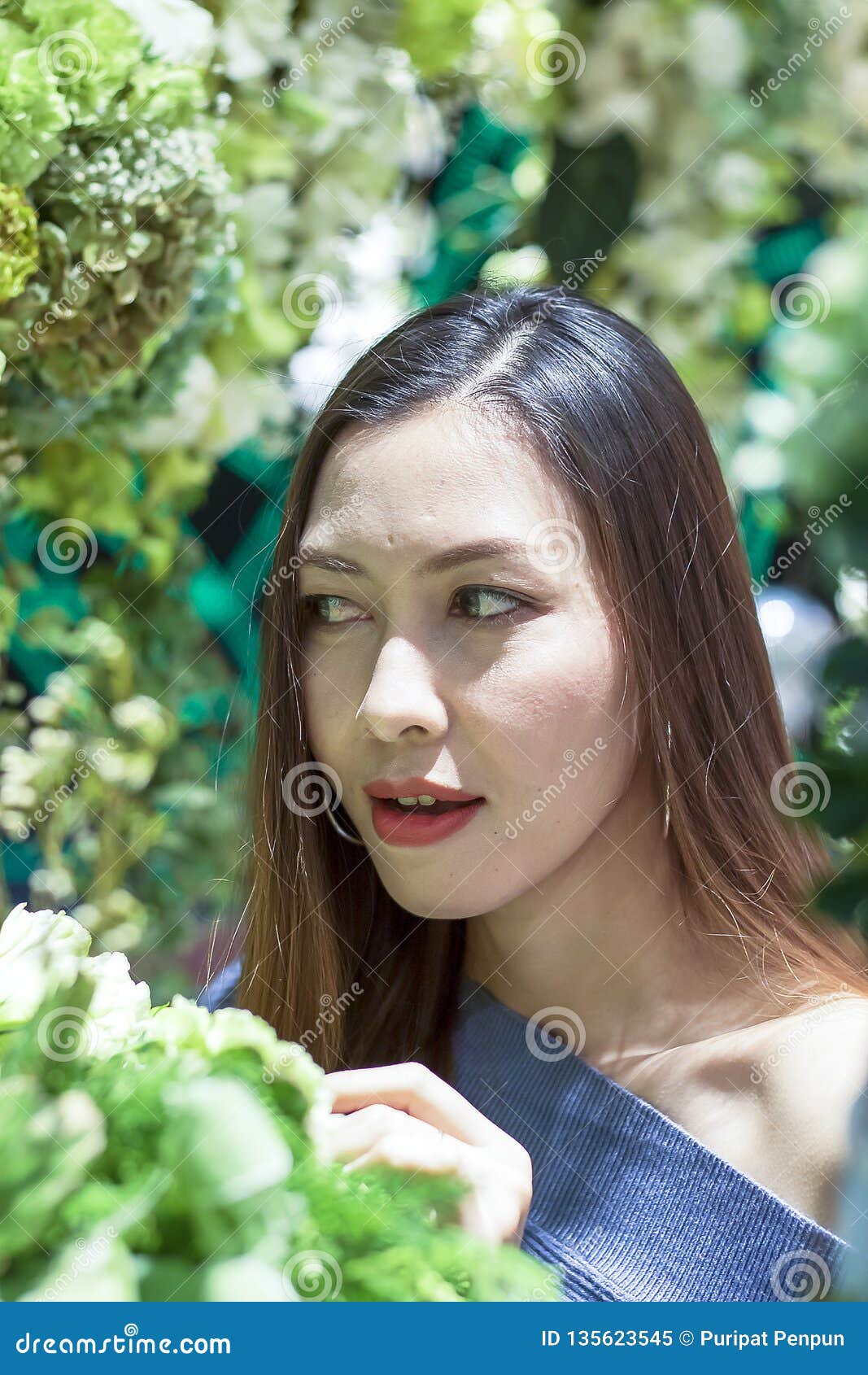 Beautiful Woman with White Flowers Stock Image - Image of flowers, hair
