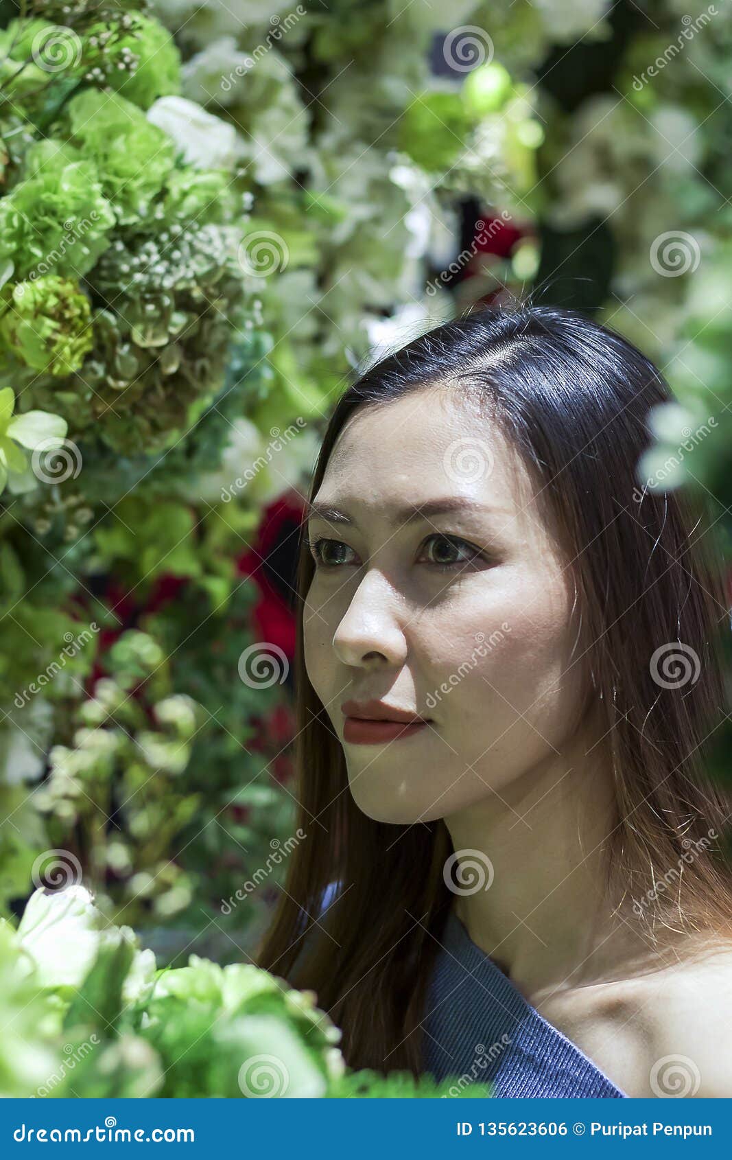Beautiful Woman with White Flowers Stock Photo - Image of face, blonde