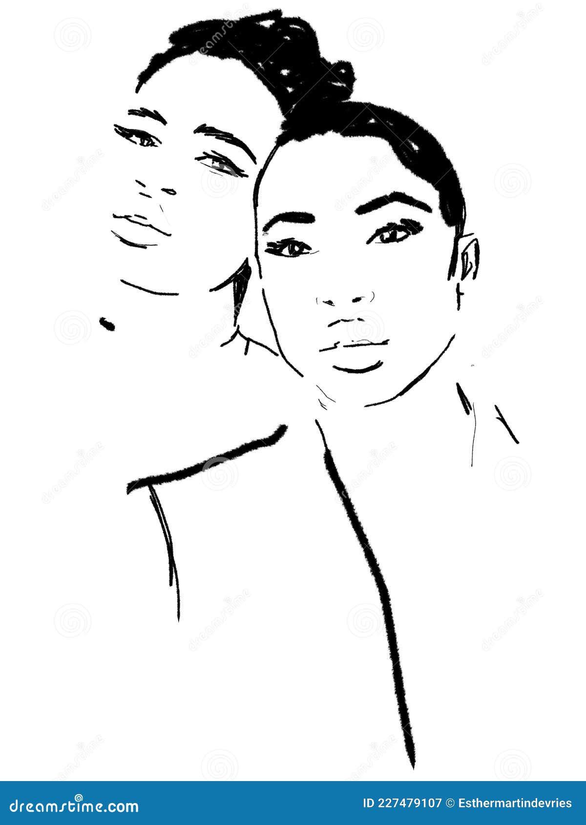 Beautiful Woman Art Illustration Black and White Stock Illustration