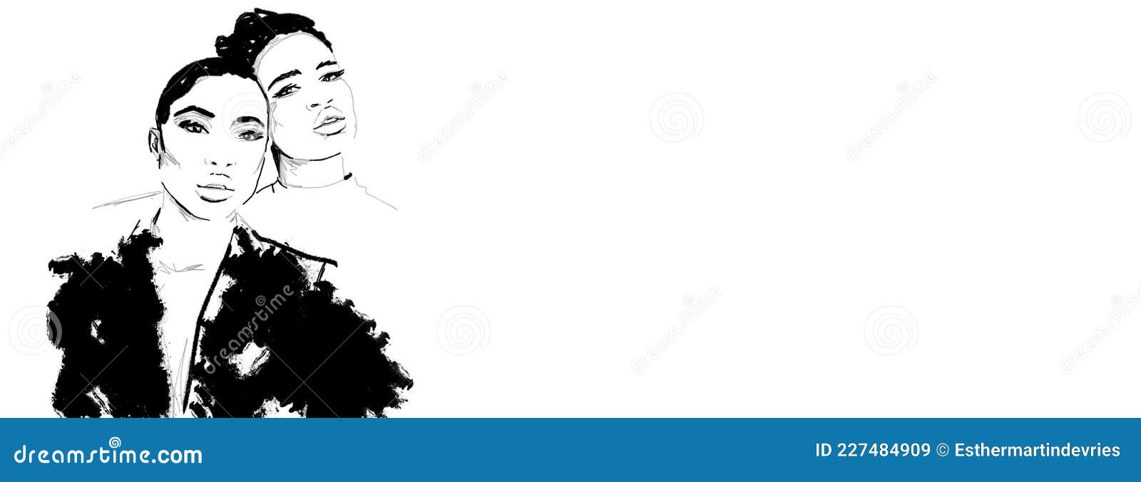 Beautiful Woman Art Illustration Black and White Stock Illustration