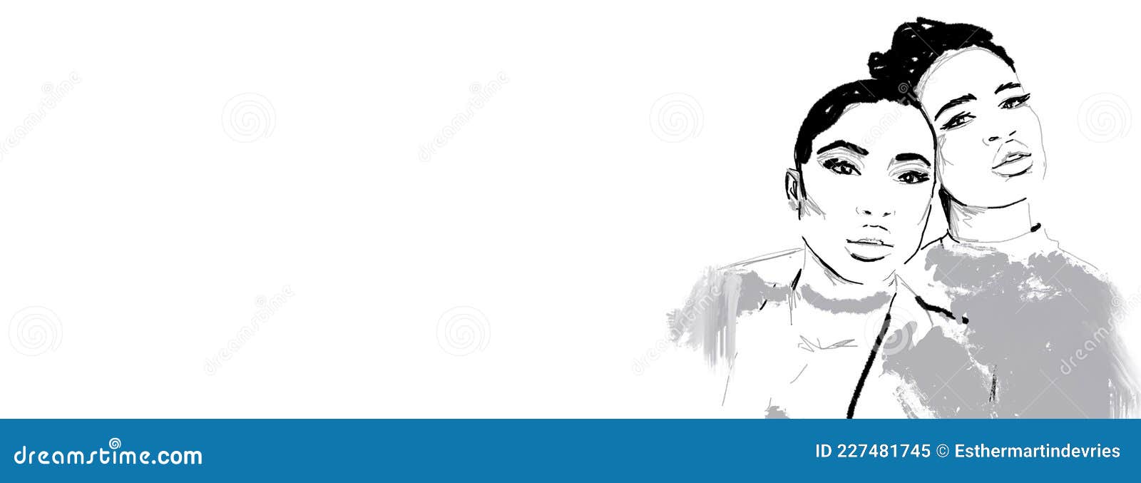 Beautiful Woman Art Illustration Black and White Stock Illustration