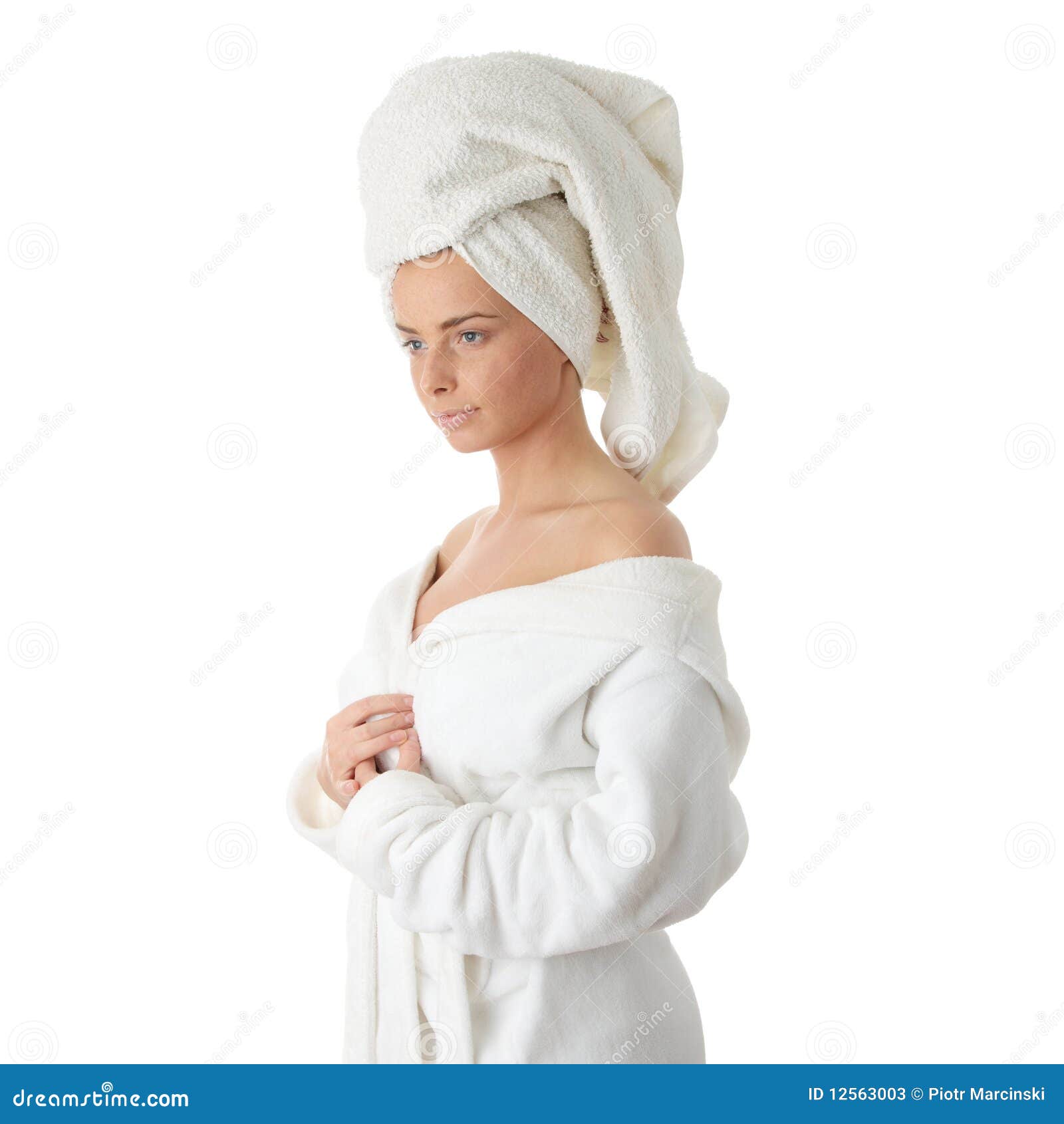 Beautiful Woman in Bathrobe Stock Image Image of happy, healthcare