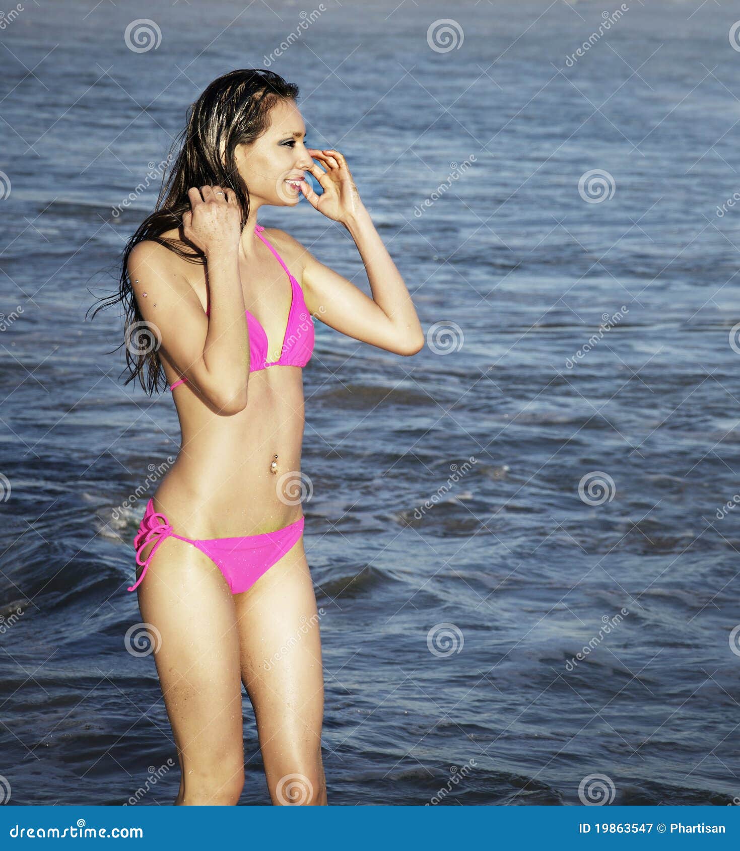 Beautiful woman on beach stock image