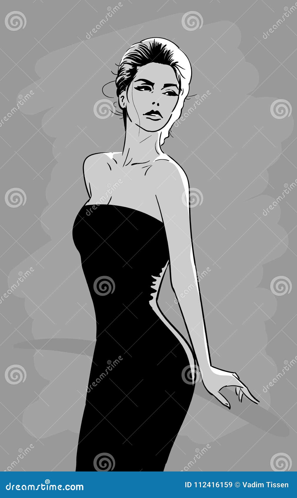 Beautiful Woman in Black Dress with Mysteriously Looks. Vector. Cartoon Style Stock Vector - Illustration of character, cartoon: 112416159 Beautiful Woman in Black Dress with Mysteriously Looks. Vector. Cartoon Style Stock Vector - Illustration of character, cartoon: 112416159