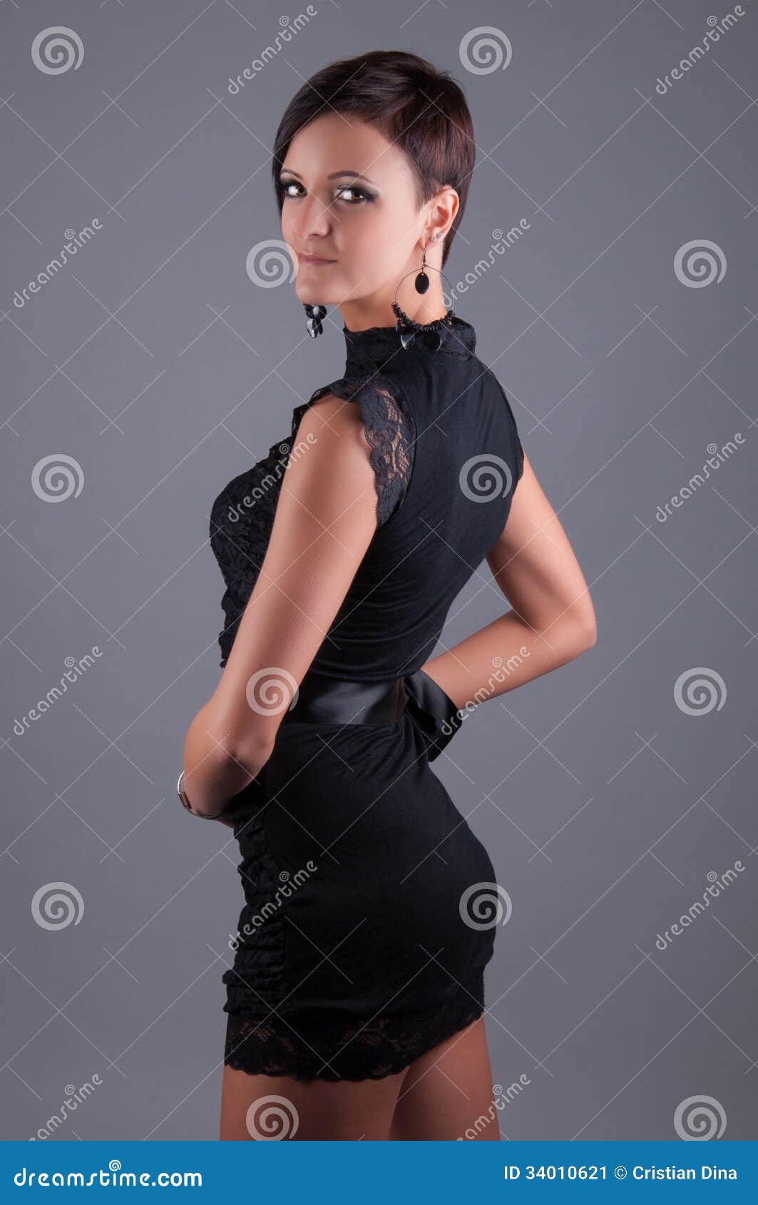 Beautiful Woman in a Black Evening Dress Stock Image - Image of fashion ...