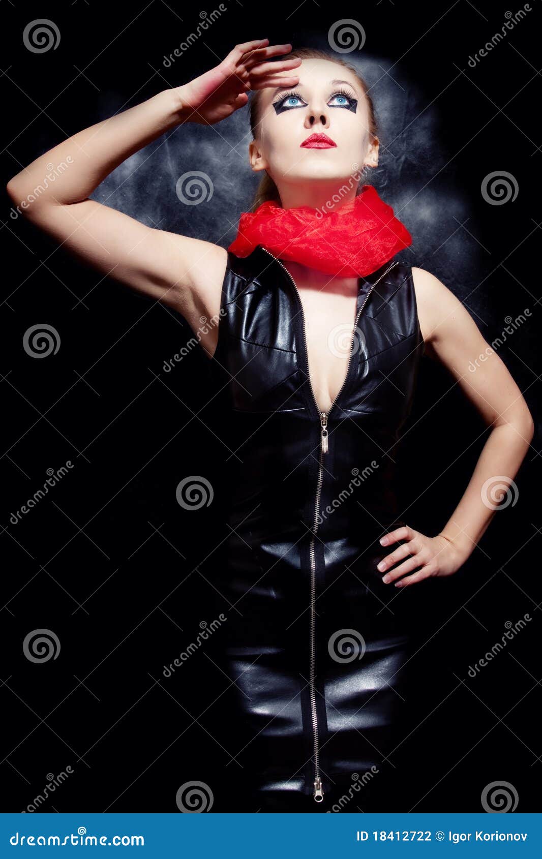 Beautiful Woman In Black Leather Dress Stock Photography - Image: 18412722
