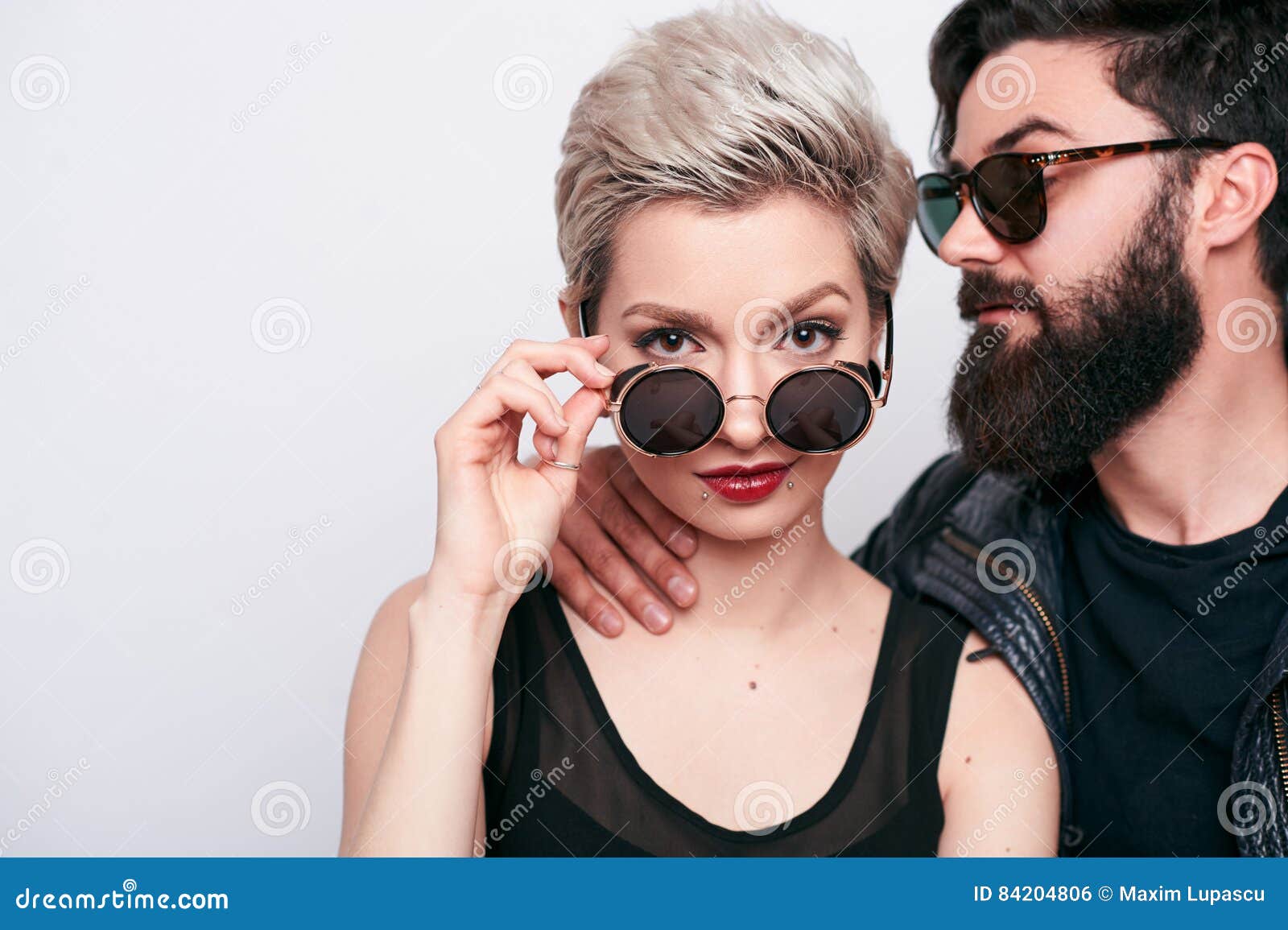 Beautiful Woman with Blond Short Hair and Her Boyfriend Stock Photo - Image  of black, lips: 84204806