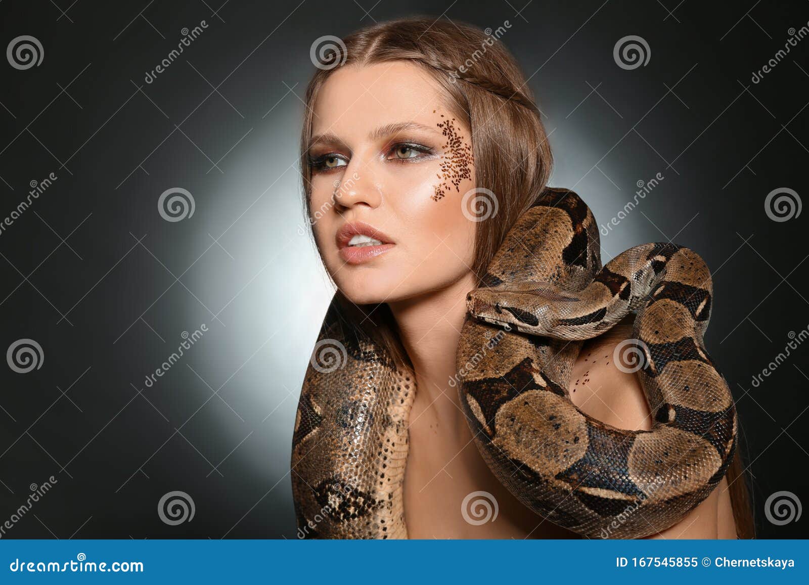 Beautiful Woman with Boa Constrictor on Background Stock Image - Image ...