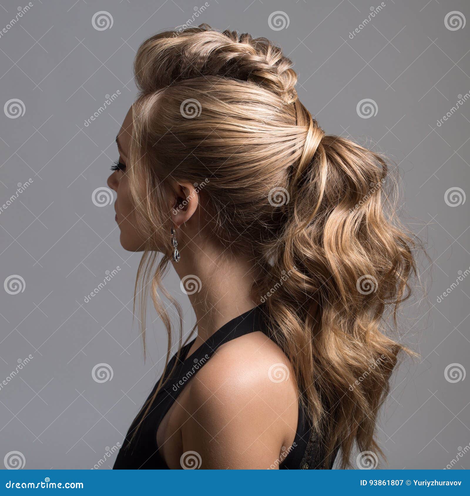 beautiful woman. braid tail hairstyle.