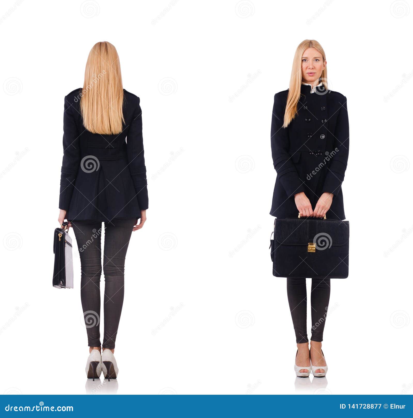 The Beautiful Woman with Briefcase Isolated on White Stock Image