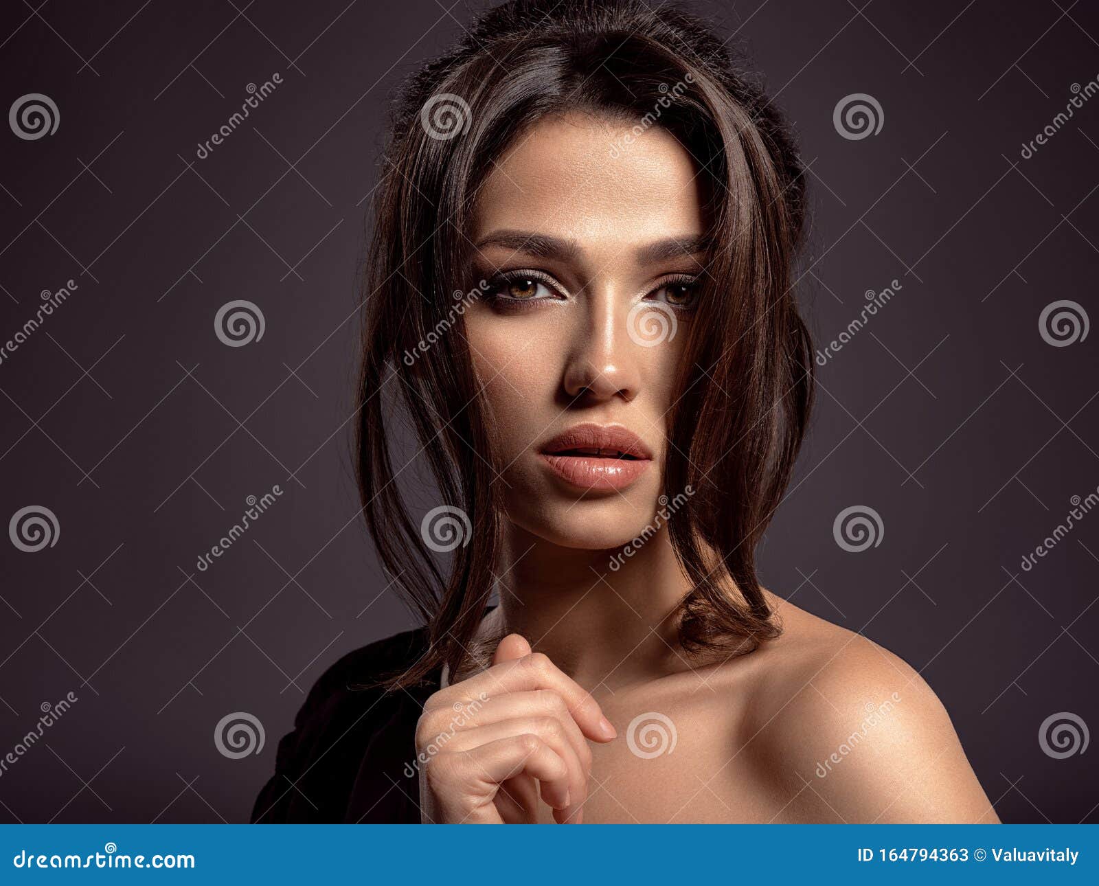 Beautiful Woman With Brown Hair Attractive Model With Brown Eyes Stock