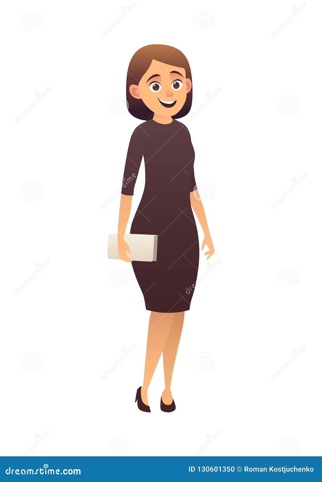 Beautiful Woman Cartoon Girl Character Wearing Black Dress Isolated Stock  Vector - Illustration of dress, flat: 130601350
