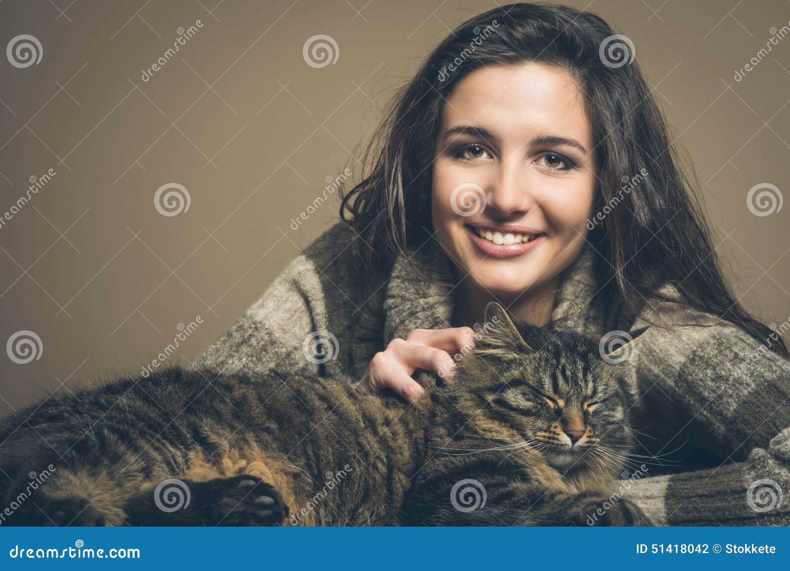 Beautiful woman with cat stock photo. Image of eyes, caucasian - 51418042