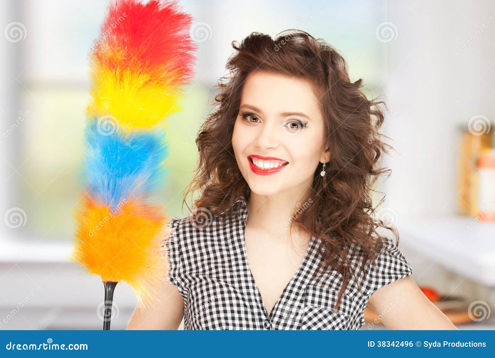 Beautiful Woman with Cleaning Sweep Stock Photo Image of home
