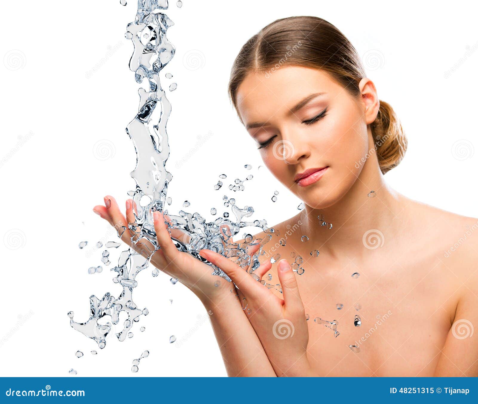 Beautiful Woman Close Up with Water Splash Stock Image Image of