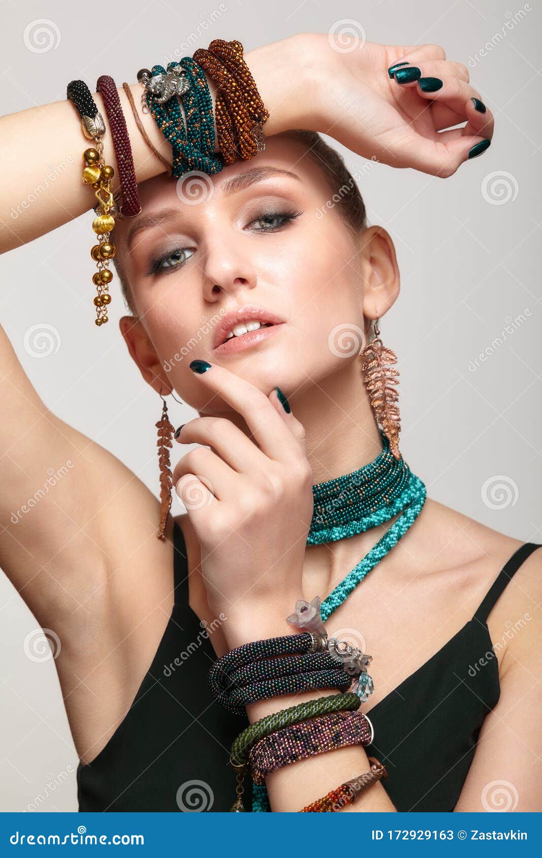 Beautiful Woman in Collar Necklace and Multiple Bracelets Stock Image ...