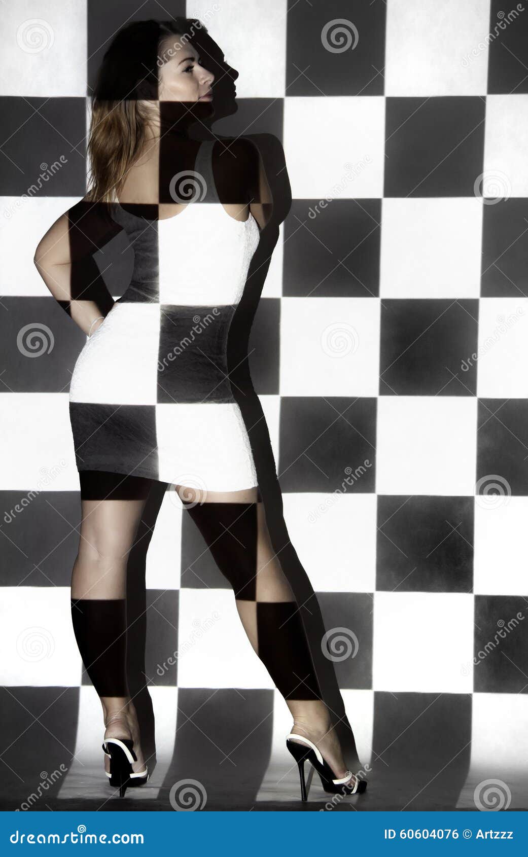 Beautiful Woman Covered with Black and White Squares Stock Photo