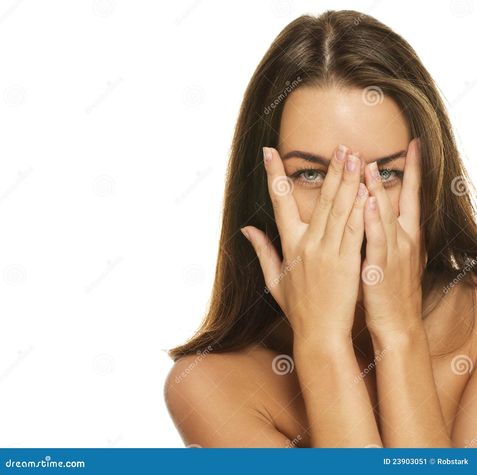 Beautiful Woman Covering Her Face With Her Hands Stock Image Image Of Elegant Face 23903051 