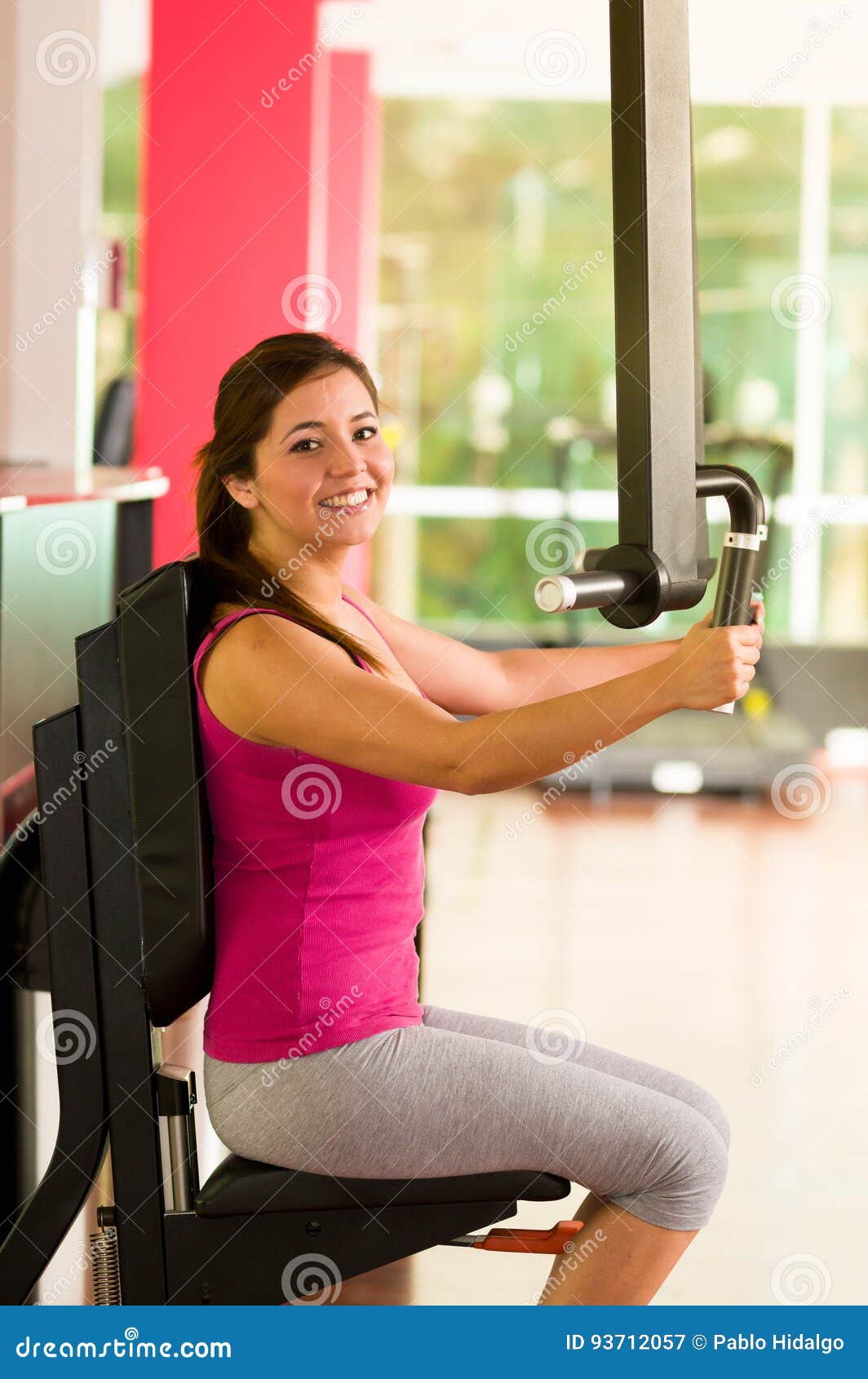 Beautiful Woman Doing Chest Exercises in Gym Stock Image Image of
