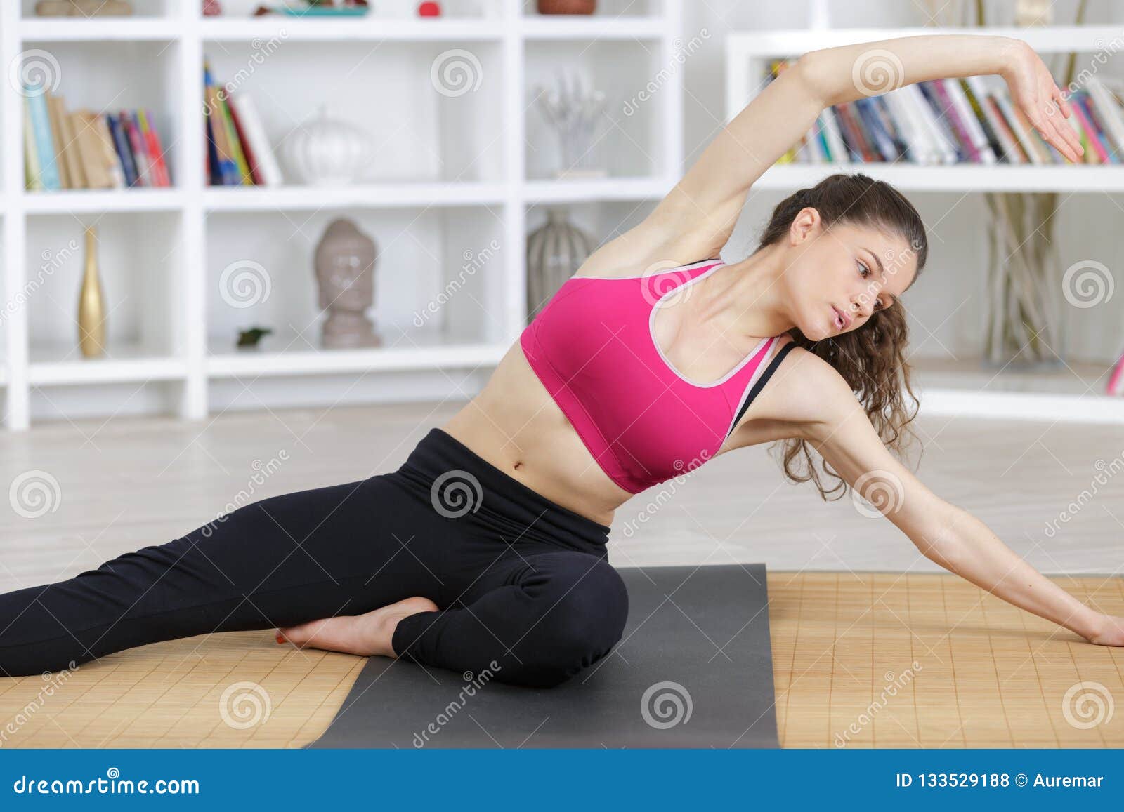Beautiful Woman Doing Push Up Exercise On Yoga Mat Stock Photo Image Of Strong Strength