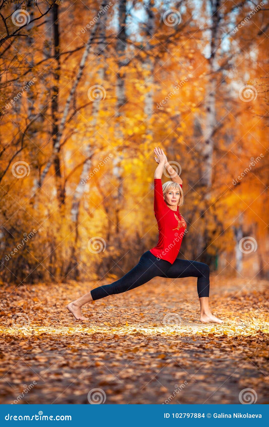 Beautiful Woman Doing Yoga Outdoors in Autumn Stock Photo - Image of ...