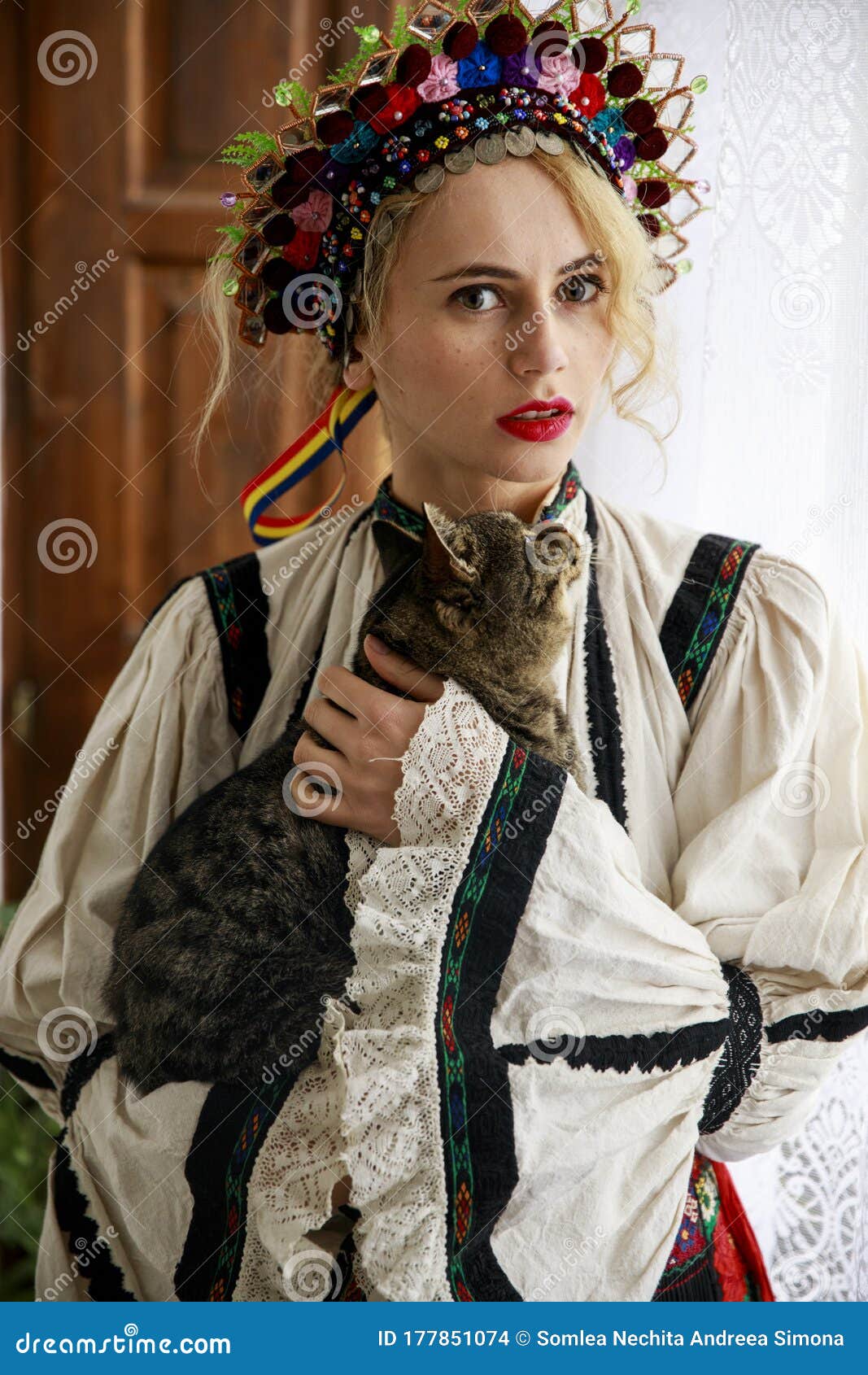 Beautiful Woman Dressed in Traditional Romanian Costume Stock Photo ...