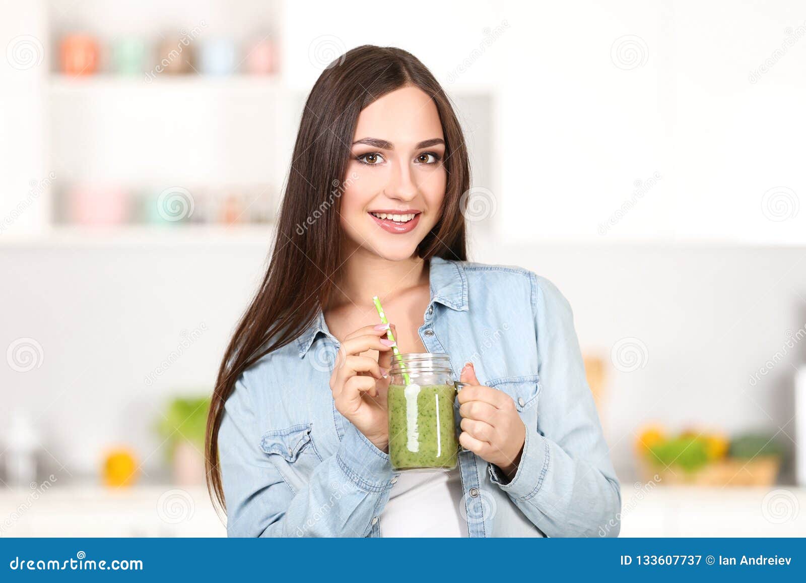 Woman Drinking Fresh Smoothie Stock Image Image Of Glass Drink 133607737 