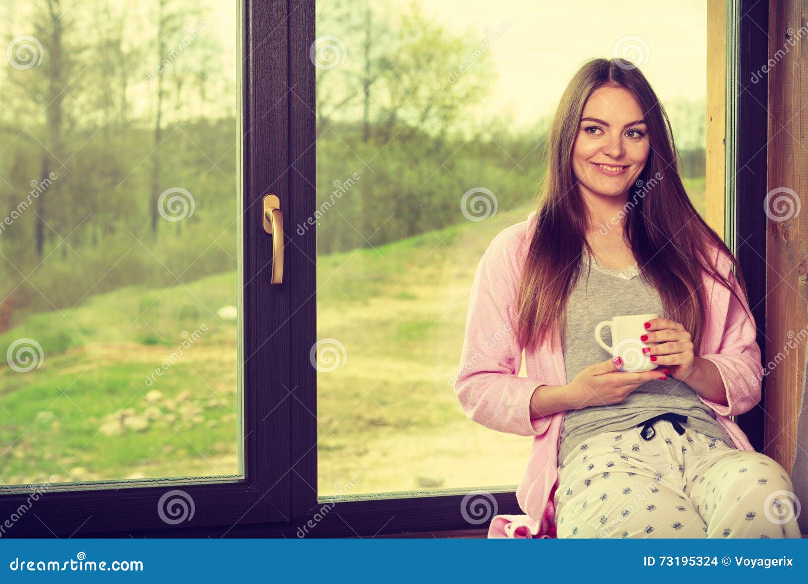 Beautiful Woman Drinking Morning Coffee Stock Photo Image Of