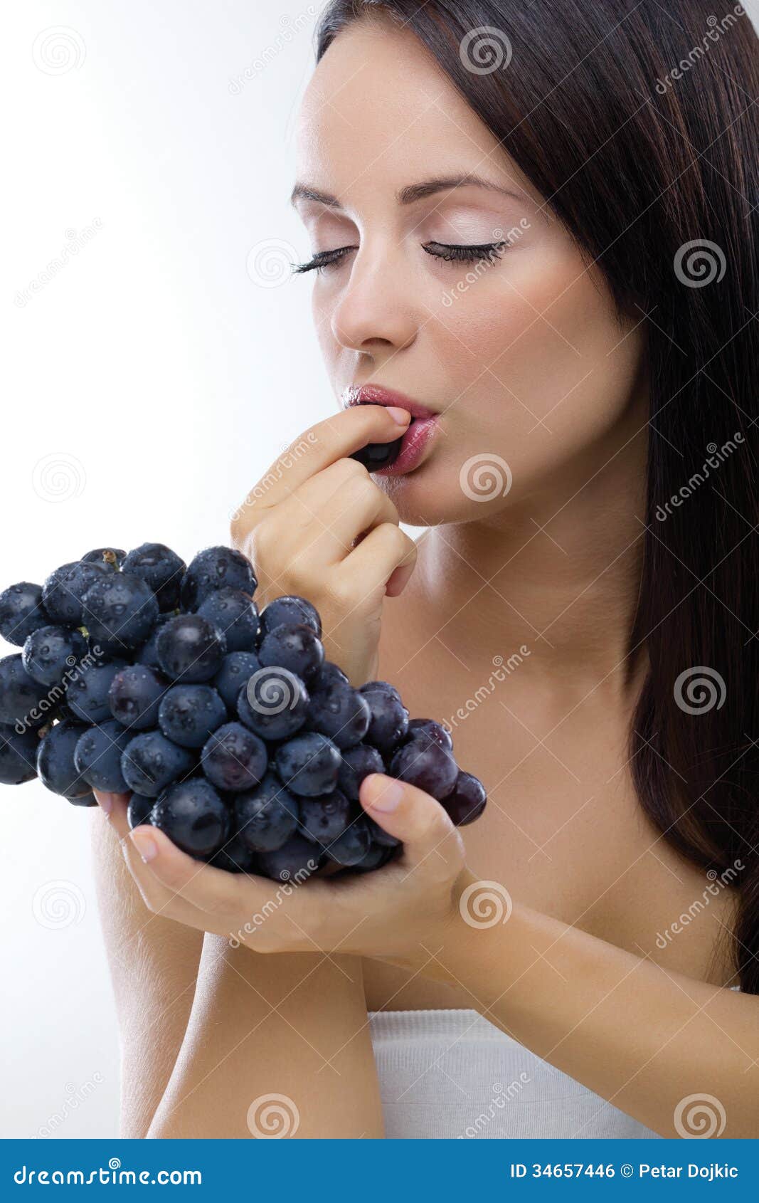 Beautiful Woman Eating Fresh Grapes Stock Photo Image of life, fruit