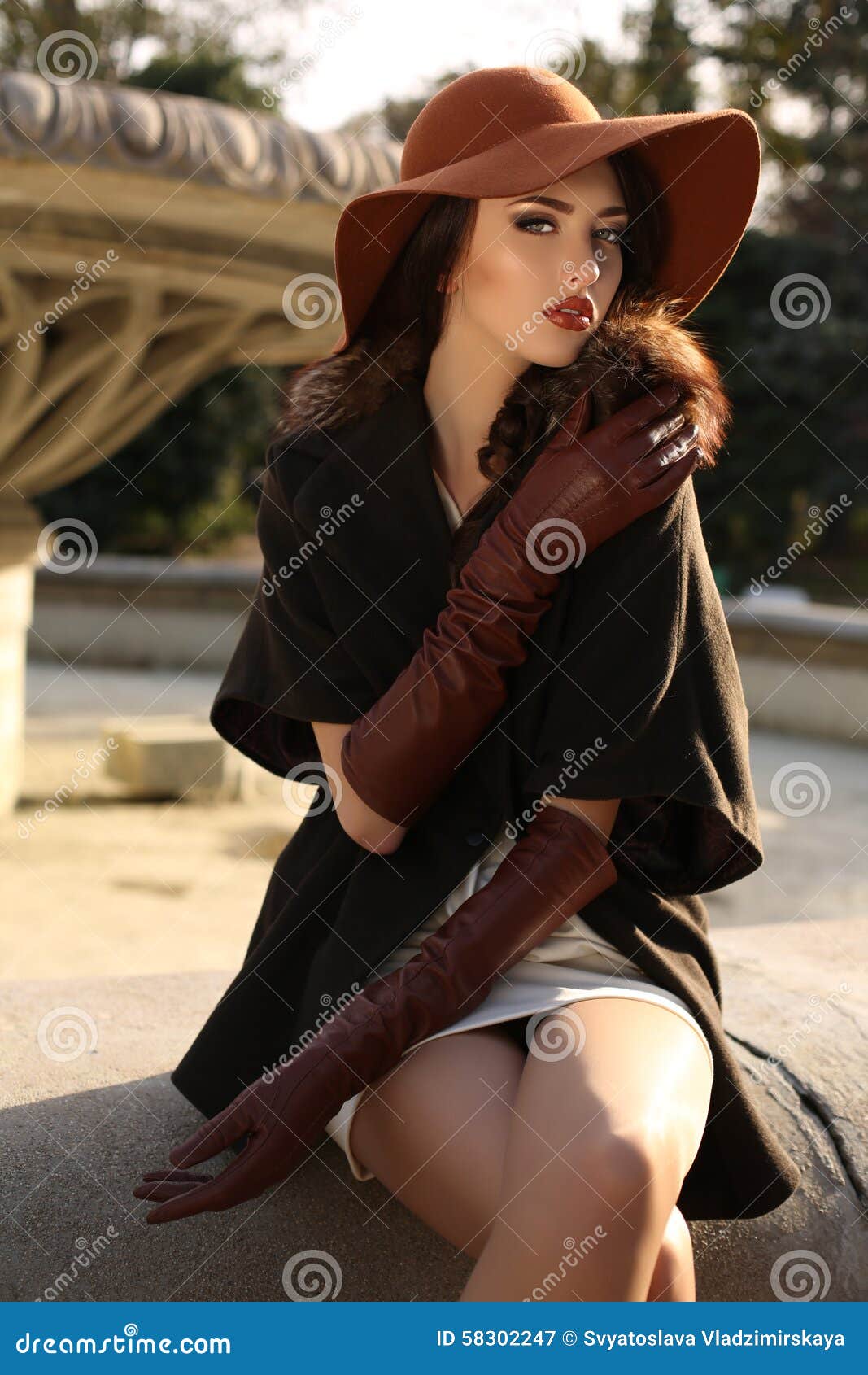 Beautiful Woman in Elegant Coat,gloves and Felt Hat Stock Image - Image ...