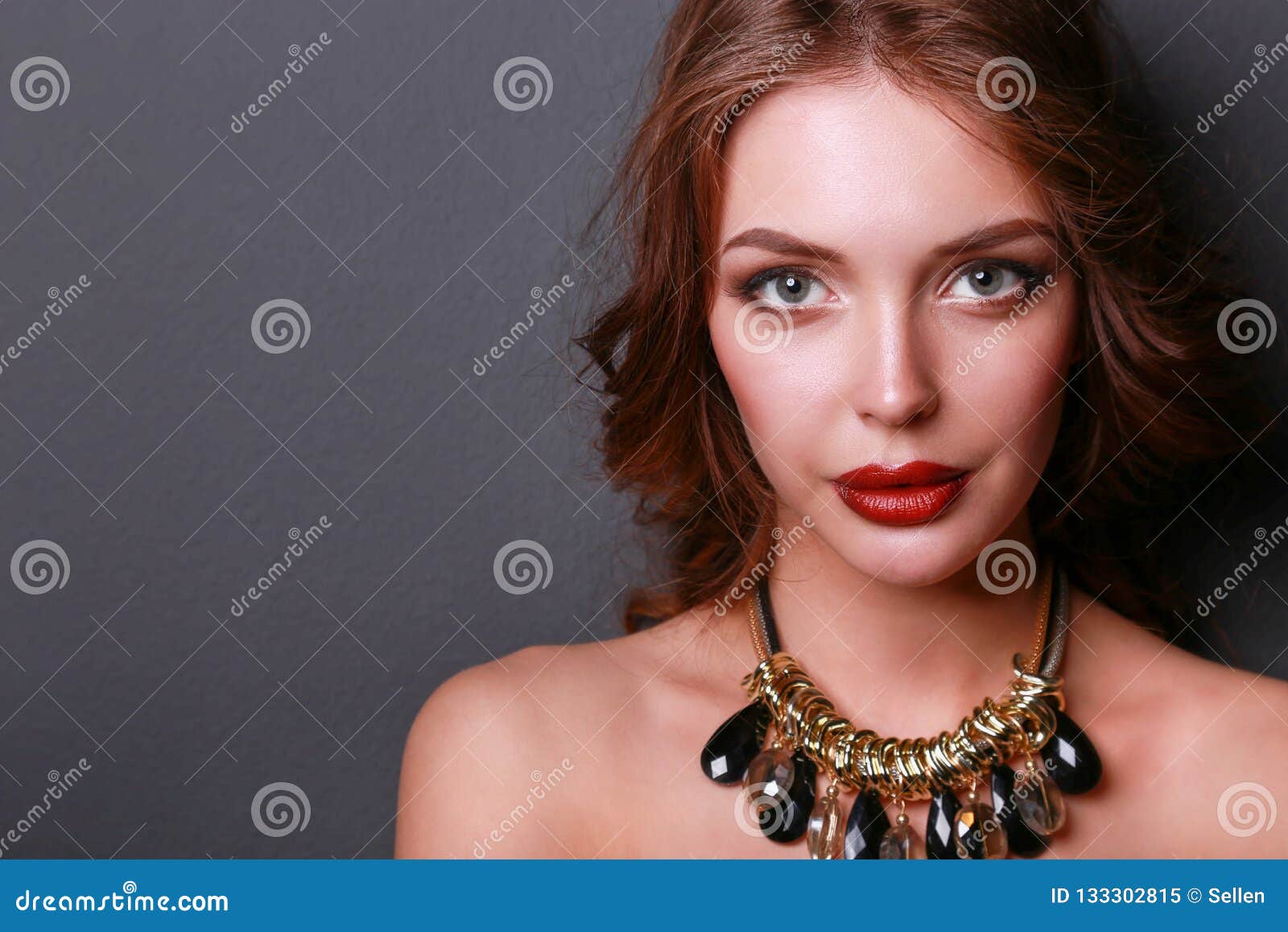 Beautiful Woman with Evening Make-up in Black Dress Stock Image - Image ...