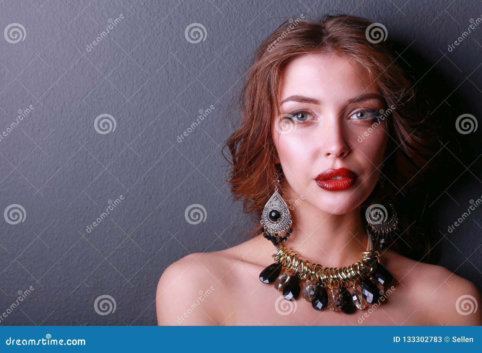 Beautiful Woman with Evening Make-up in Black Dress Stock Image - Image ...