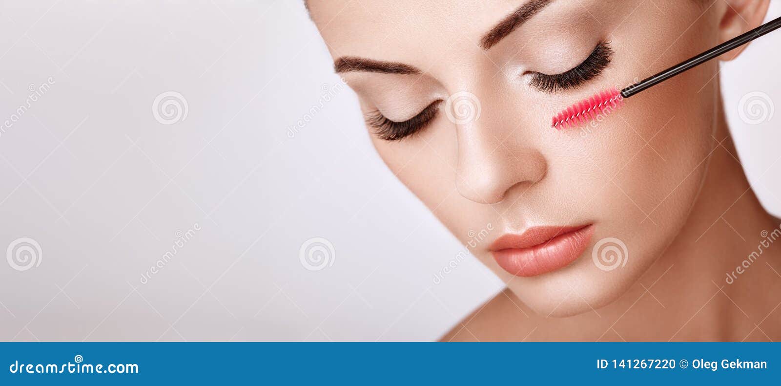 beautiful woman with long false eyelashes