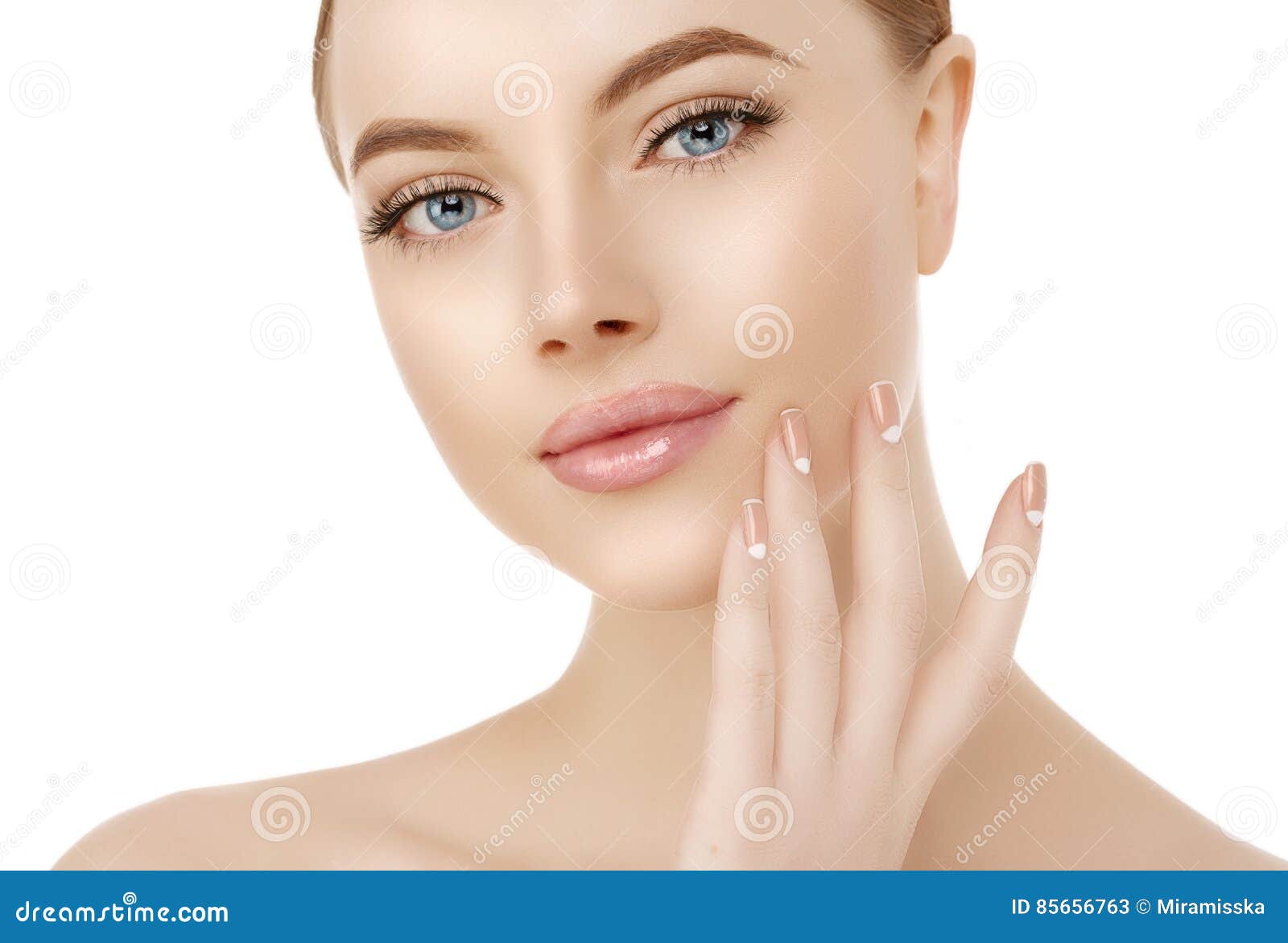 beautiful woman face close up studio on white. beauty spa model