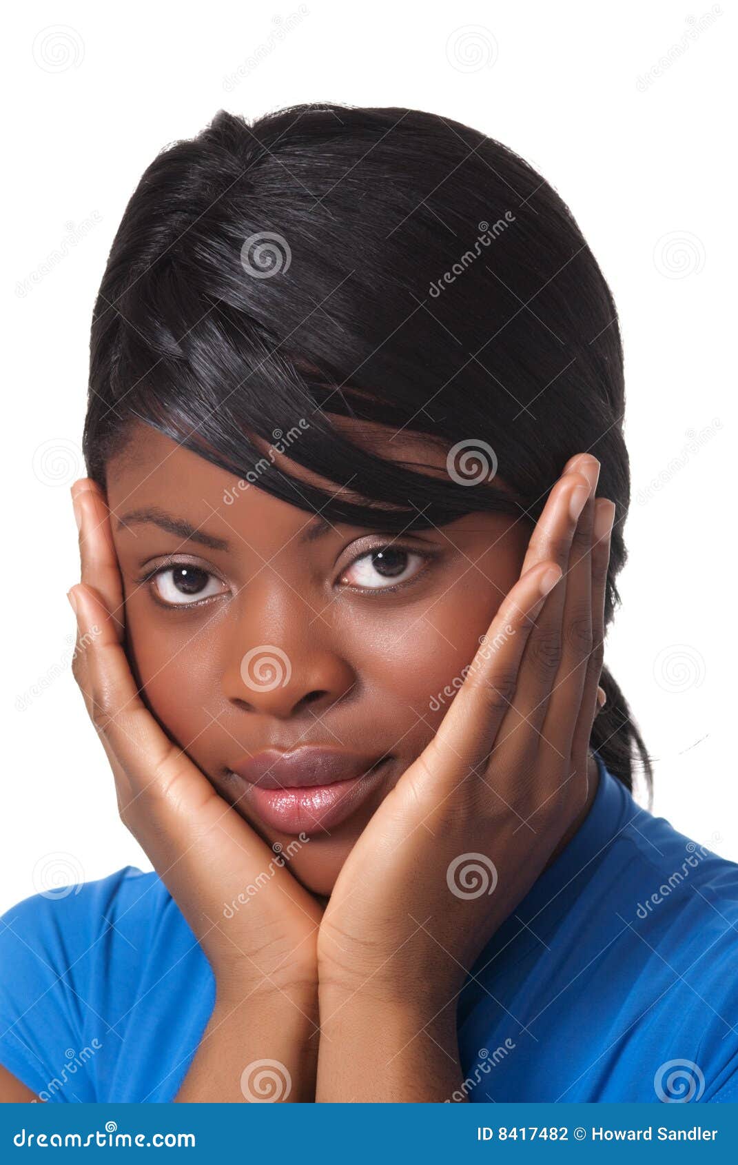 Beautiful Woman with Face Cupped in Hands Stock Photo Image of